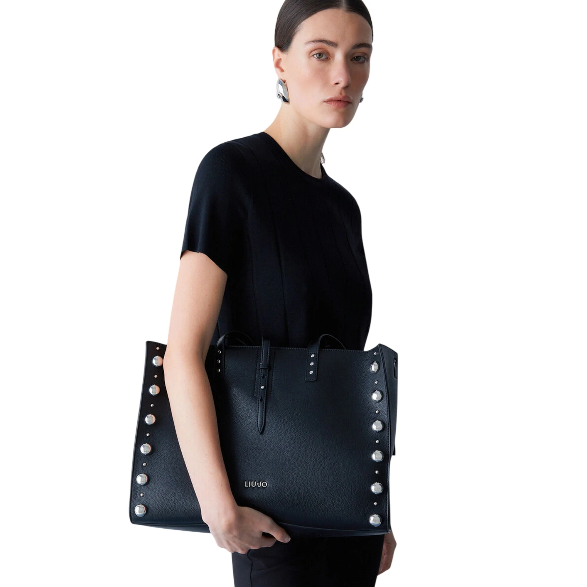 Borsa grande nera con borchie laterali - Image 7