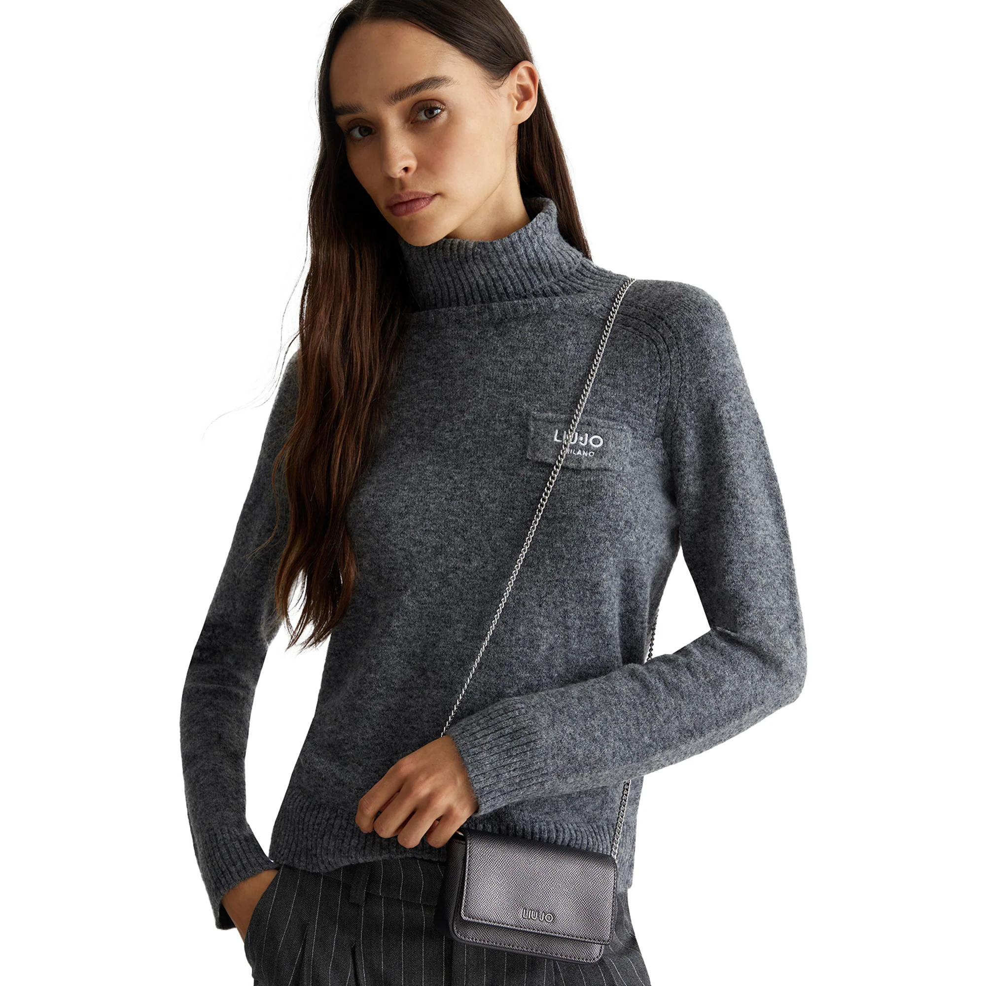 Borsa a tracolla Donna con catena Grigio - Image 4