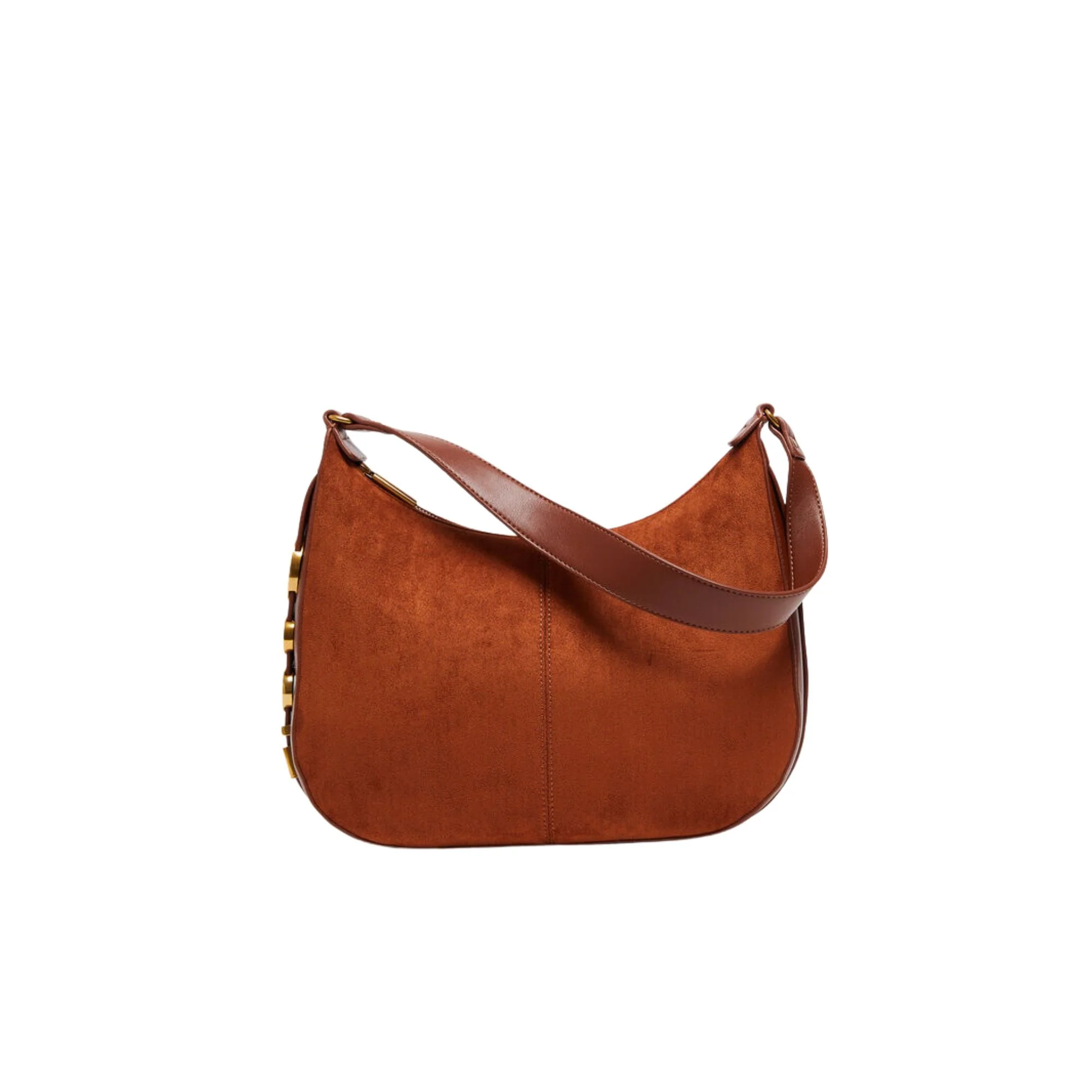 Borsa a Spalla Effetto Suede Donna - Caffellatte - Image 6