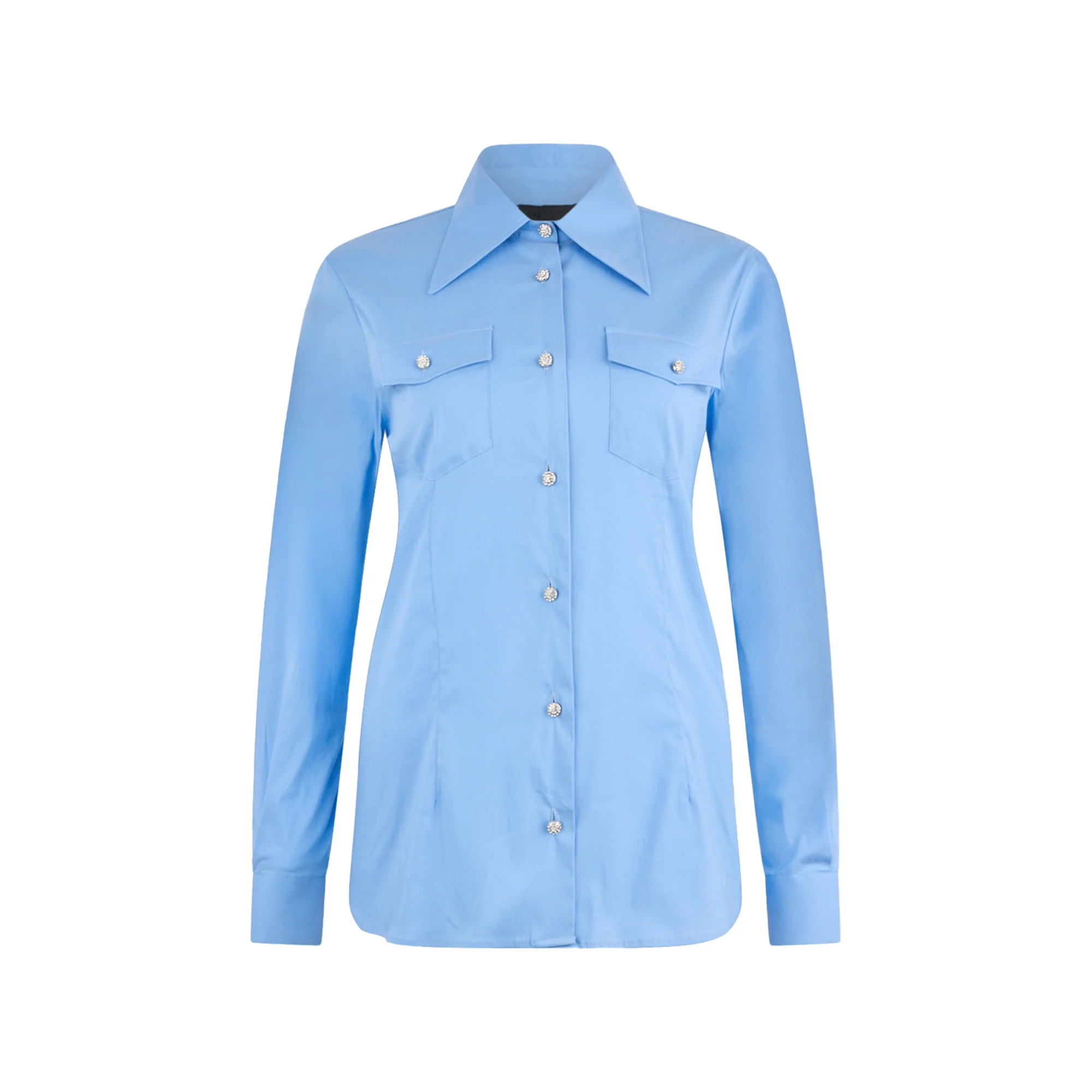 Camicia Donna celeste con bottoni gioiello
