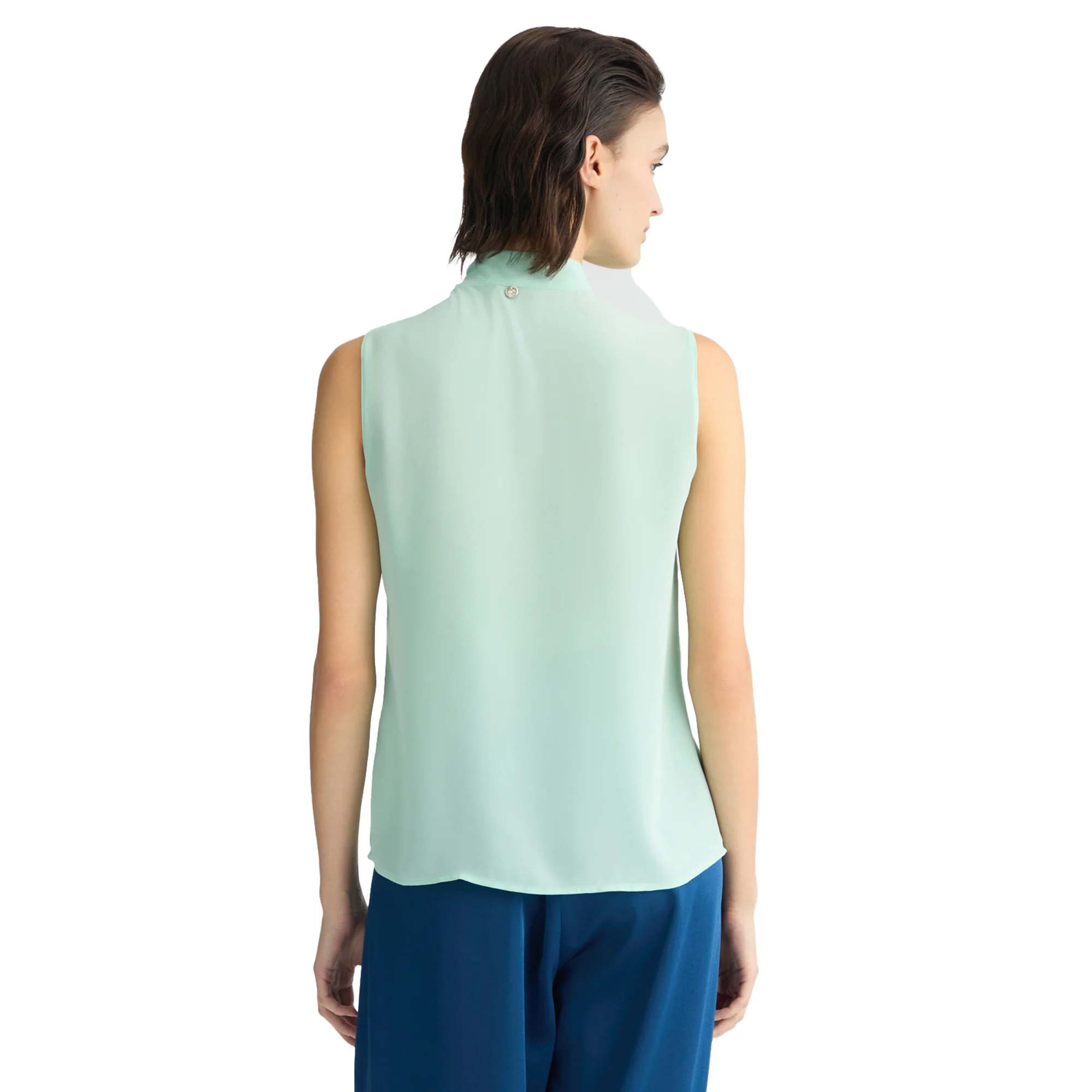 Blusa Donna smanicata con fiocco Verde acqua - Image 3