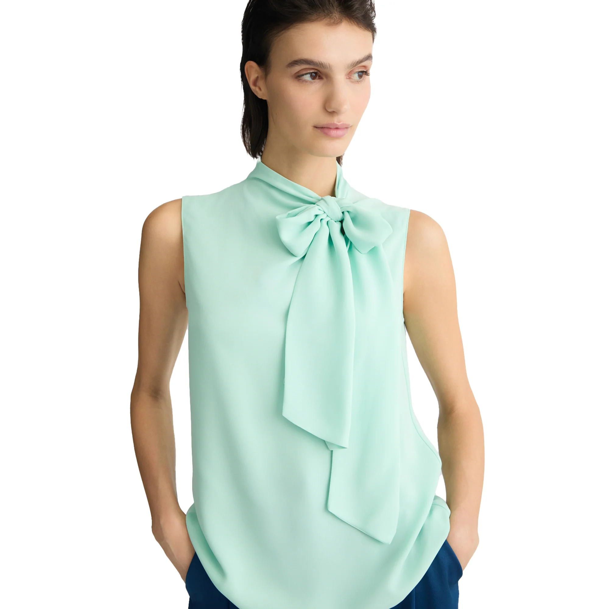 Blusa Donna smanicata con fiocco Verde acqua - Image 4
