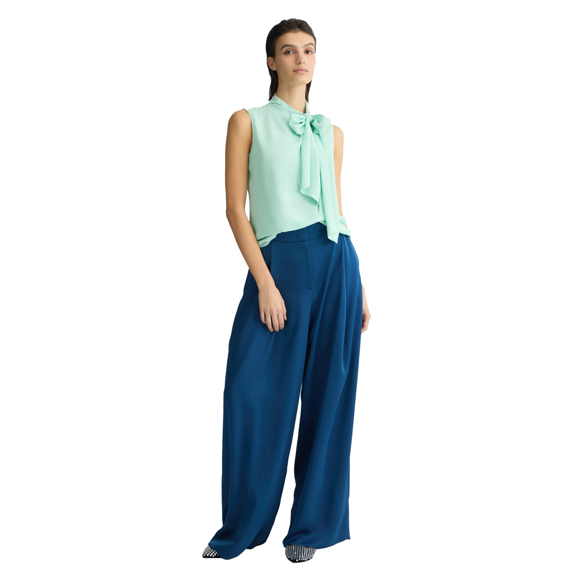 Blusa Donna smanicata con fiocco Verde acqua - Image 5