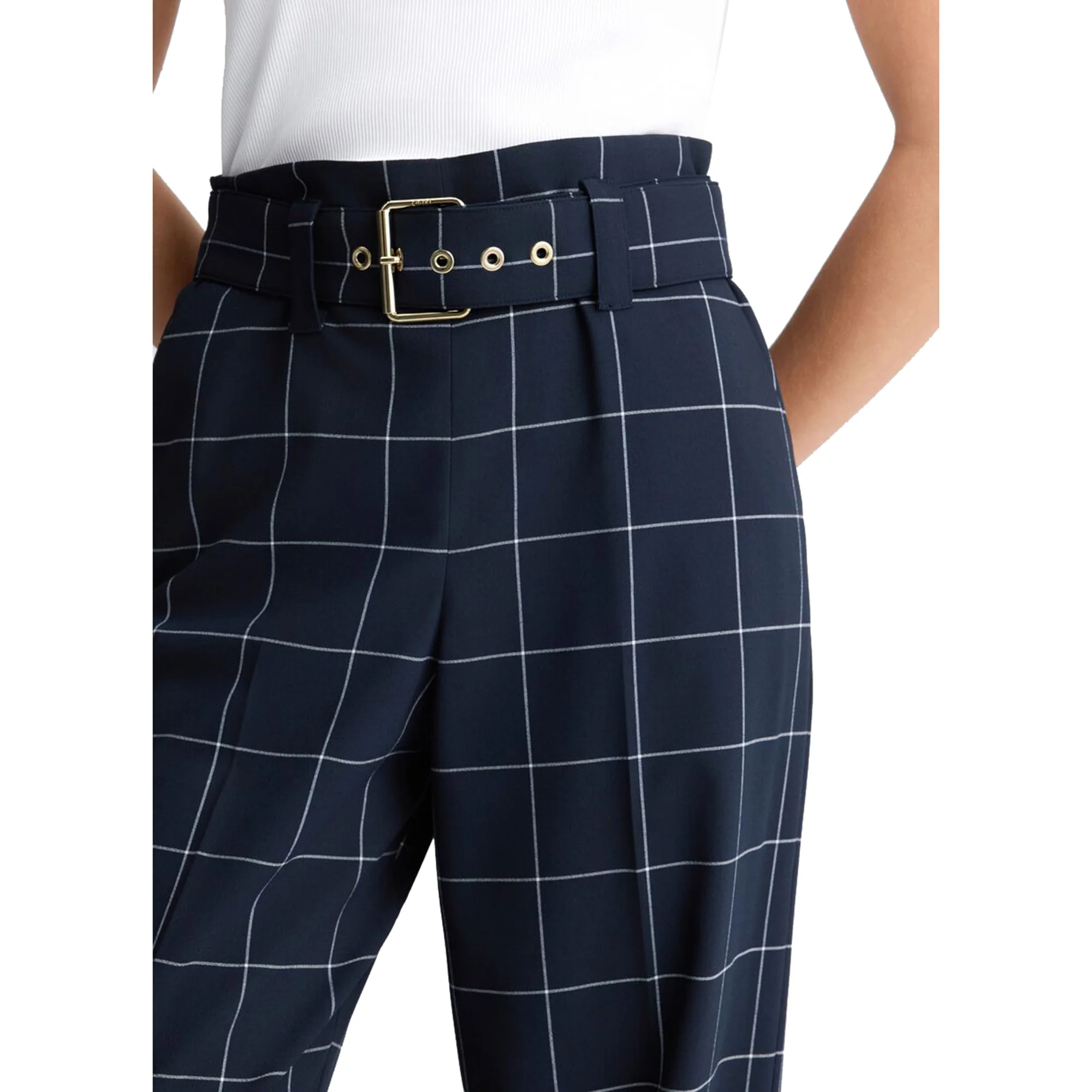 Pantaloni motivo check da Donna a vita alta Blu - Image 4