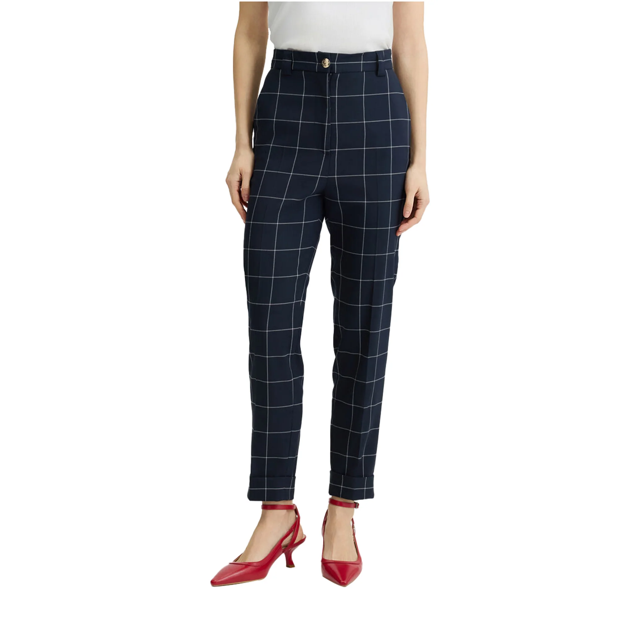 Pantaloni Donna motivo check con risvolto al fondo