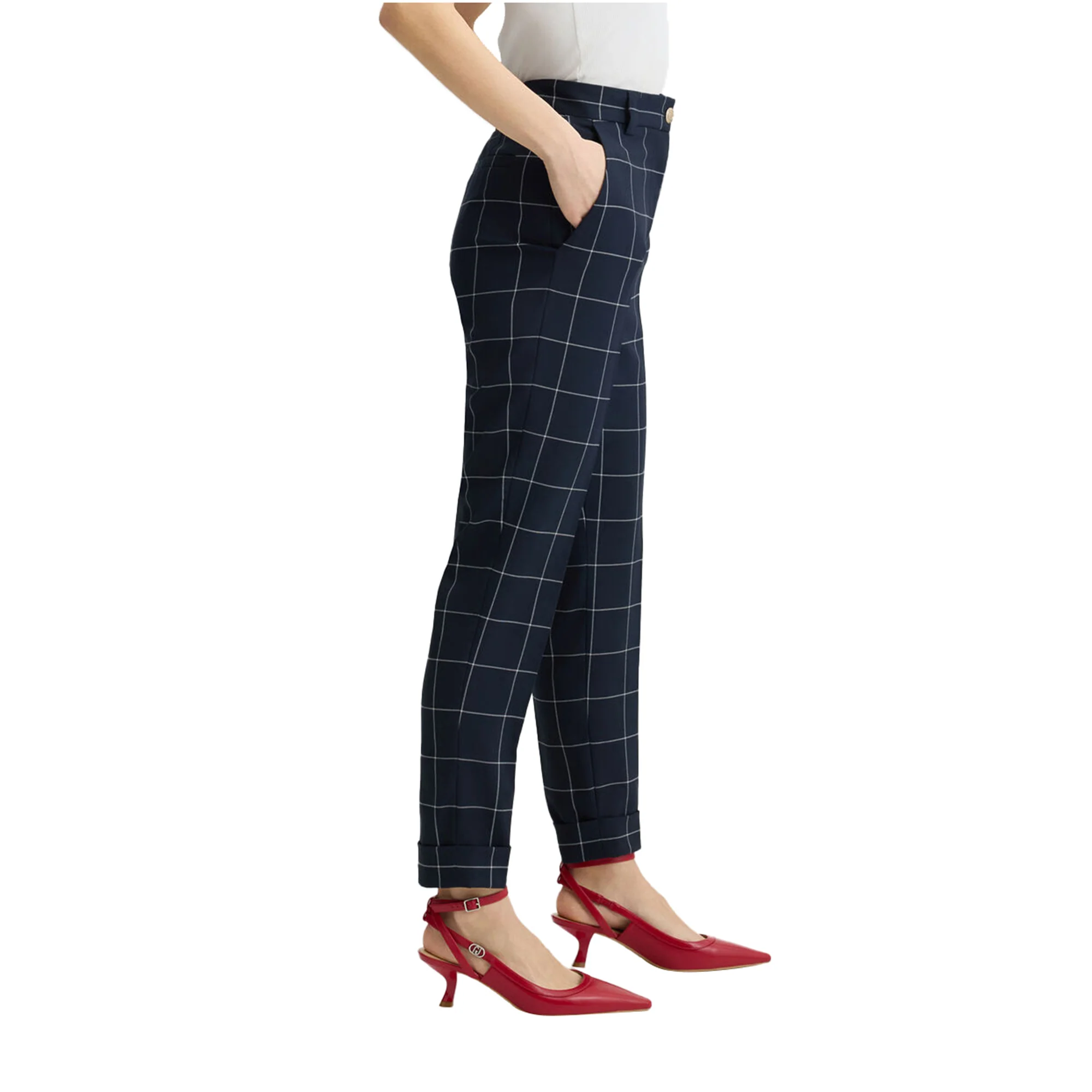 Pantaloni Donna motivo check con risvolto al fondo - Image 2