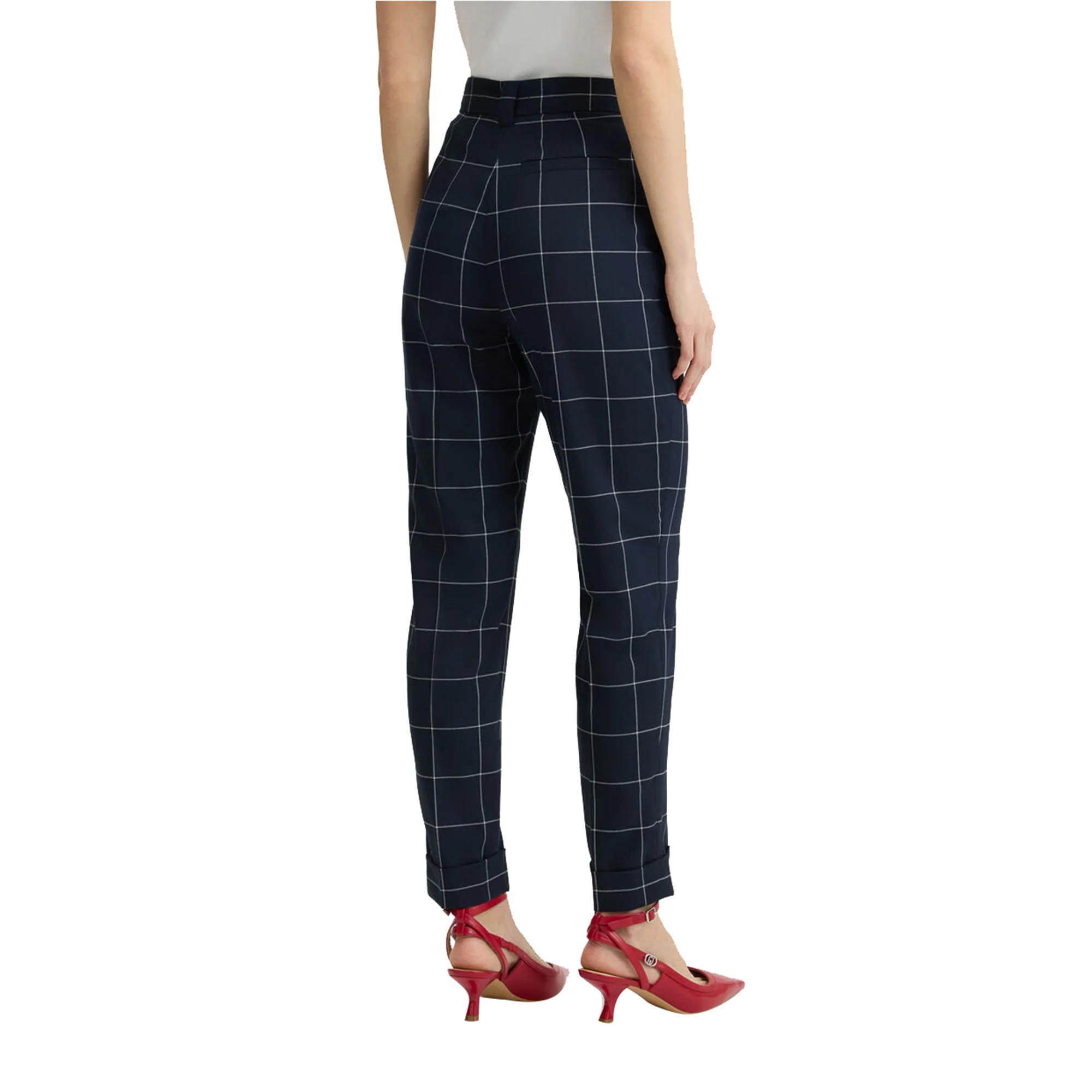 Pantaloni Donna motivo check con risvolto al fondo - Image 3