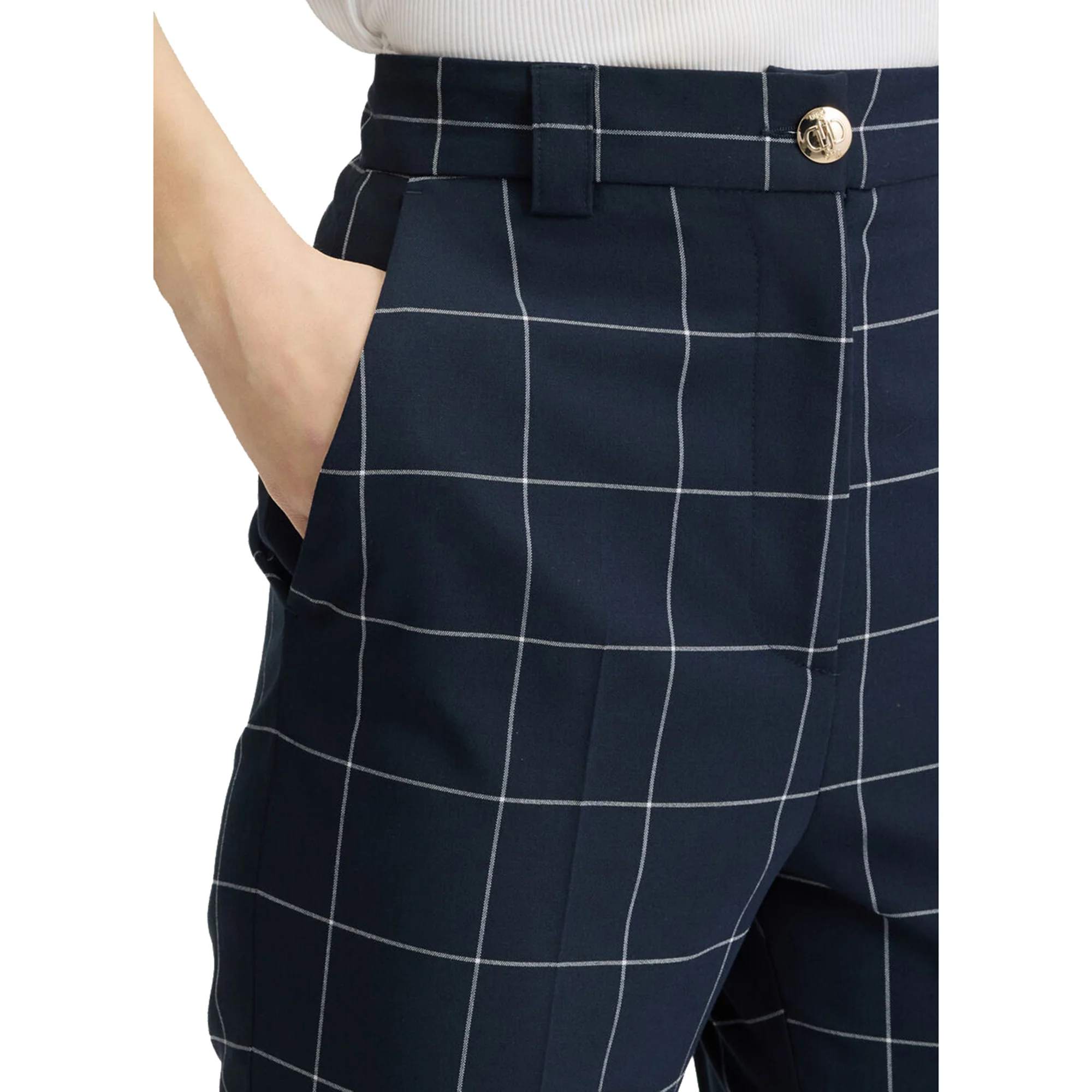 Pantaloni Donna motivo check con risvolto al fondo - Image 4