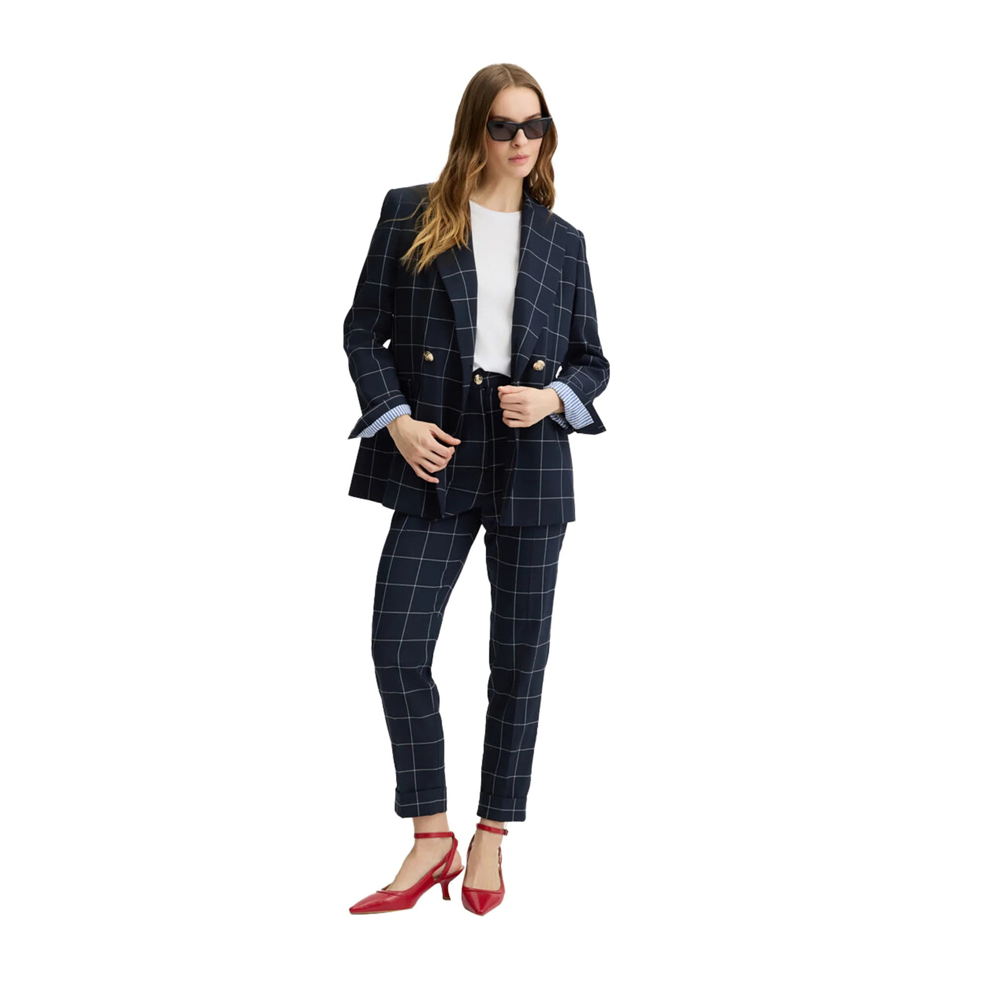 Pantaloni Donna motivo check con risvolto al fondo - Image 6