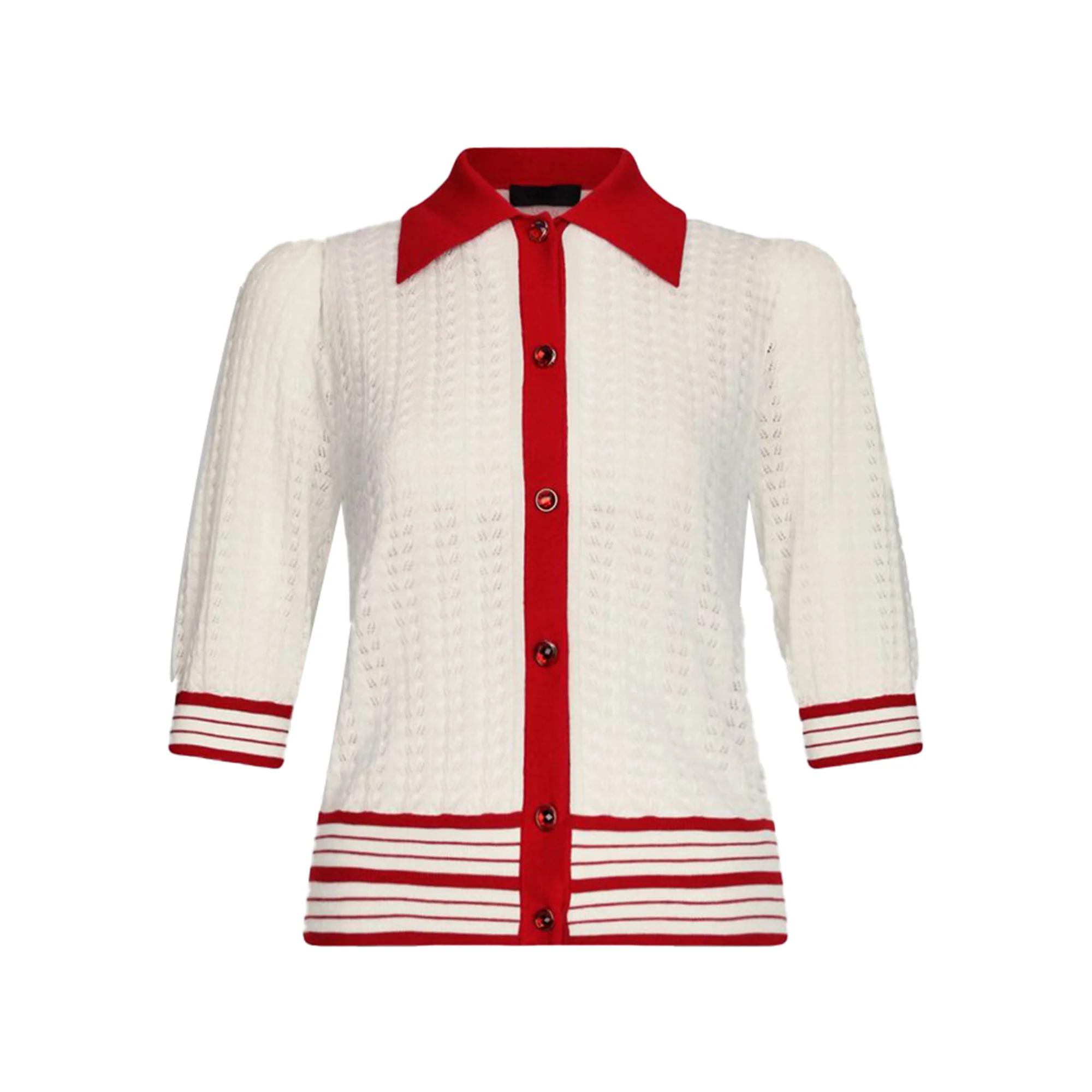 Cardigan Donna bianco e rosso in maglia