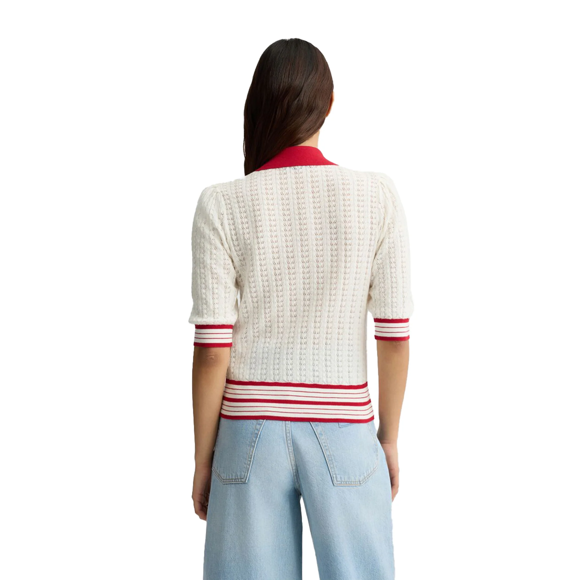 Cardigan Donna bianco e rosso in maglia - Image 3