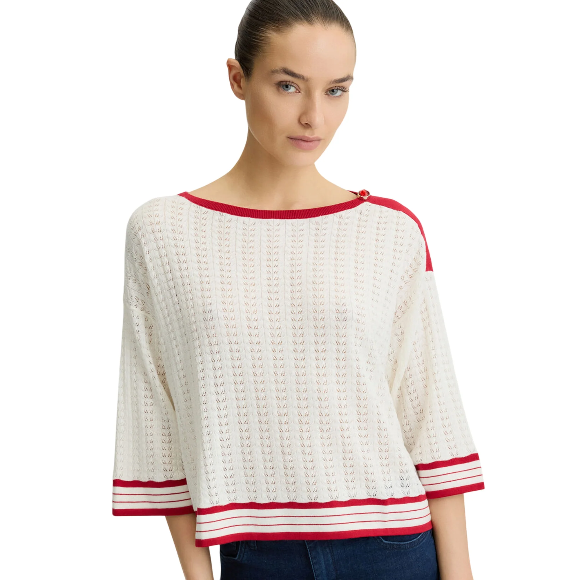 Maglia Donna in cotone e cashmere con dettagli rossi - Image 3