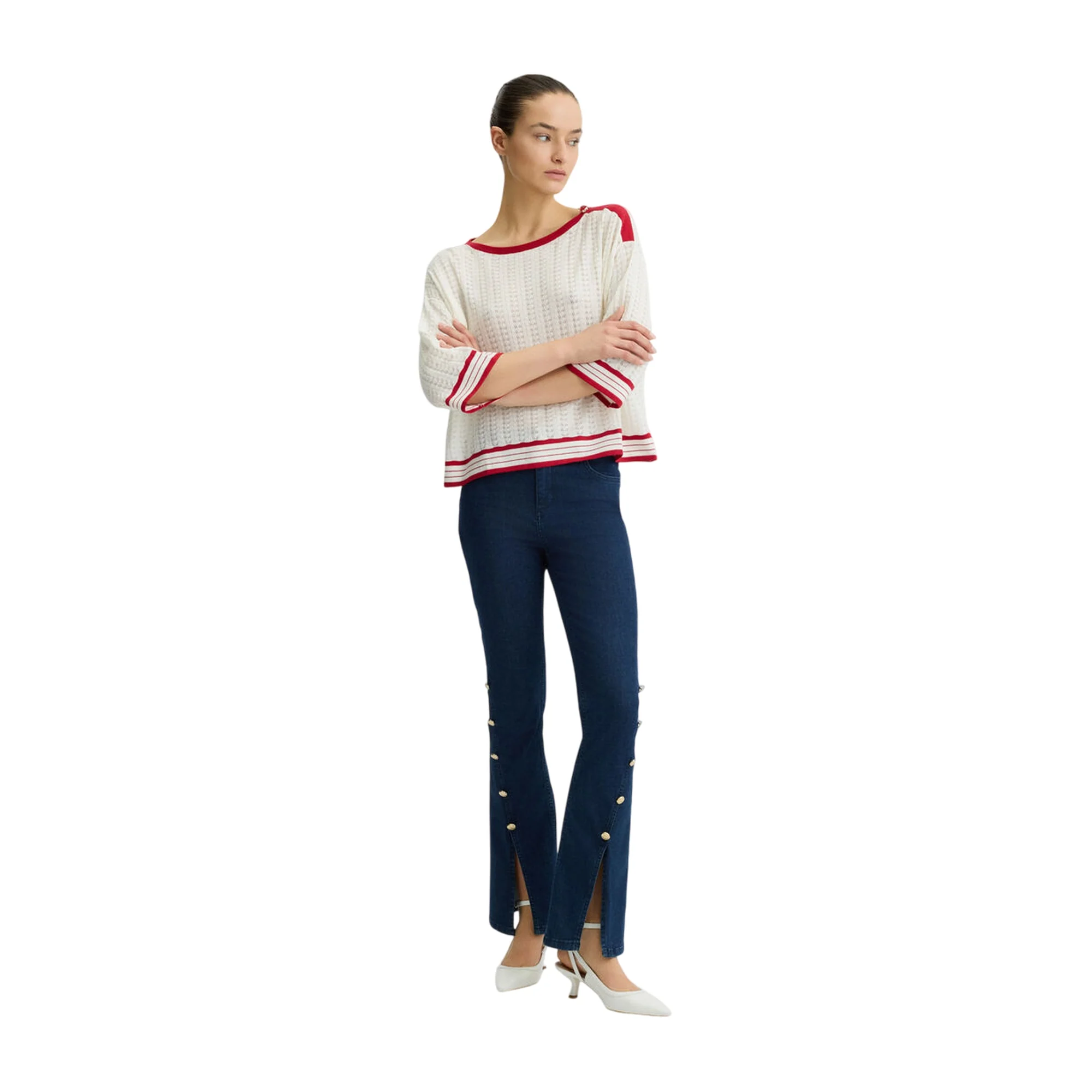 Maglia Donna in cotone e cashmere con dettagli rossi - Image 4