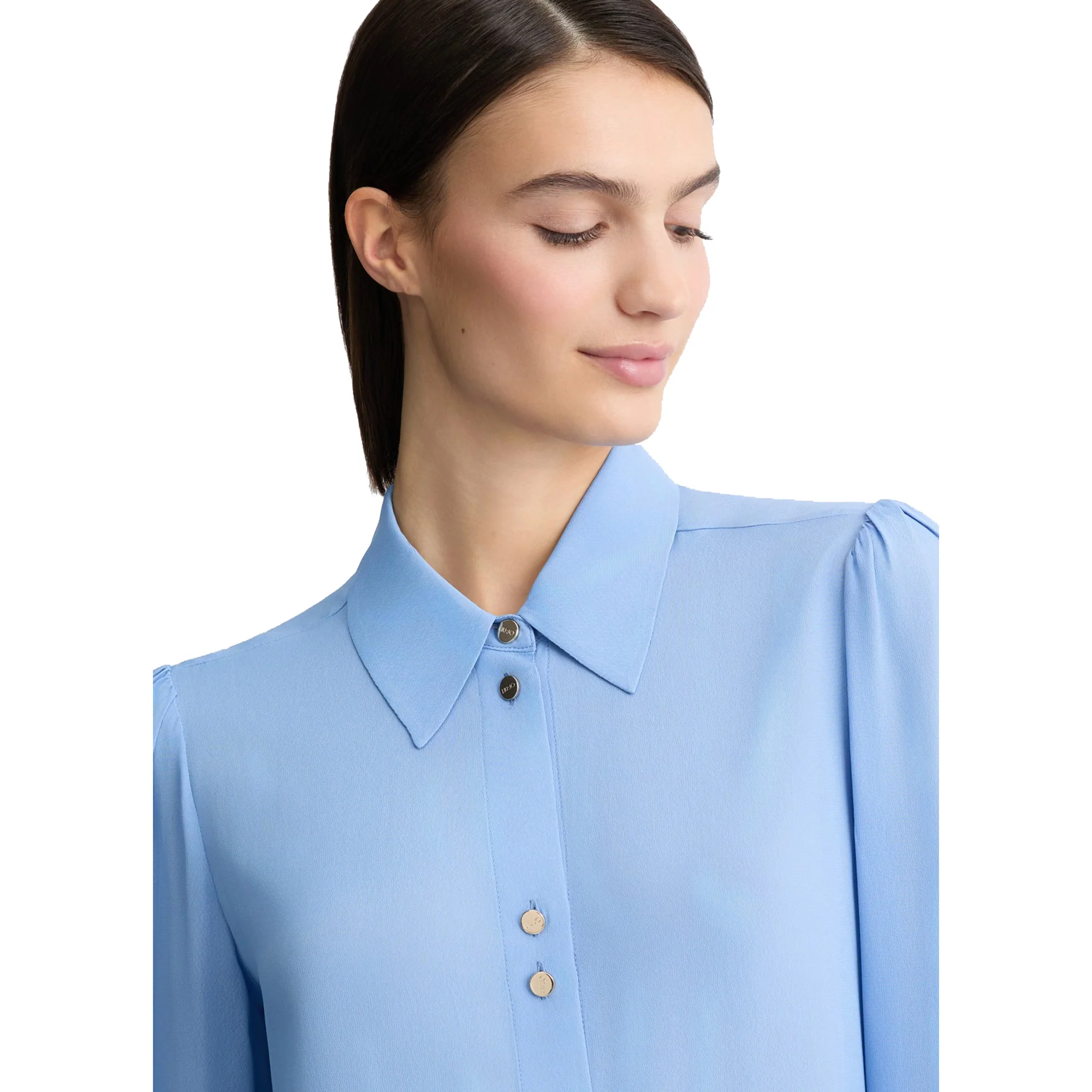 Camicia Donna in crêpe de chine di viscosa Azzurro - Image 4