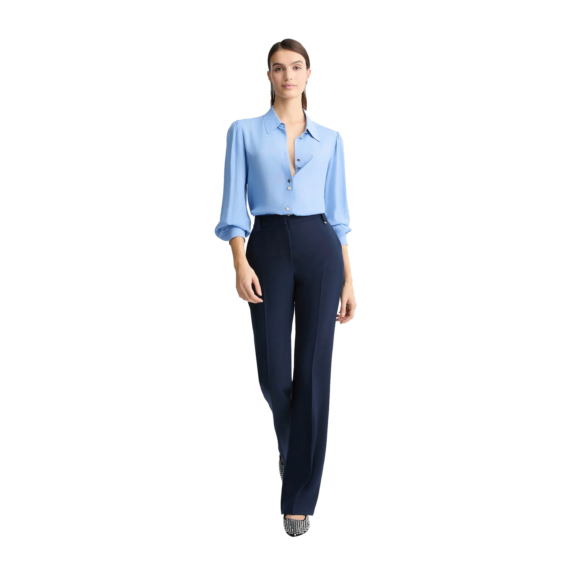 Camicia Donna in crêpe de chine di viscosa Azzurro - Image 5