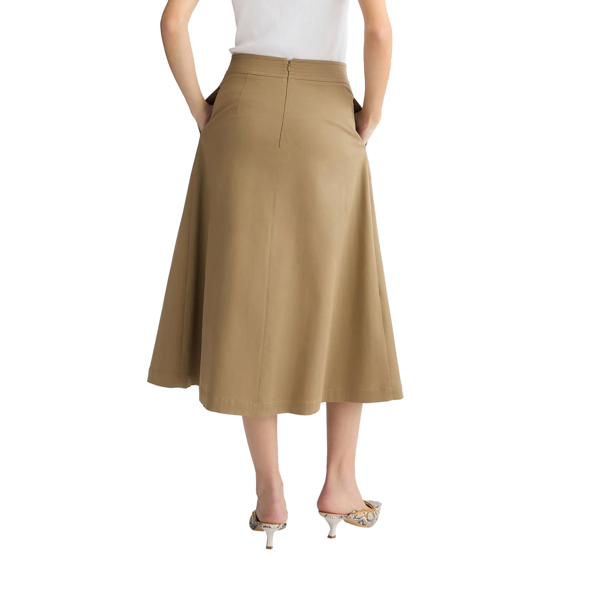 Gonna Donna a pieghe Beige in gabardine - Image 3