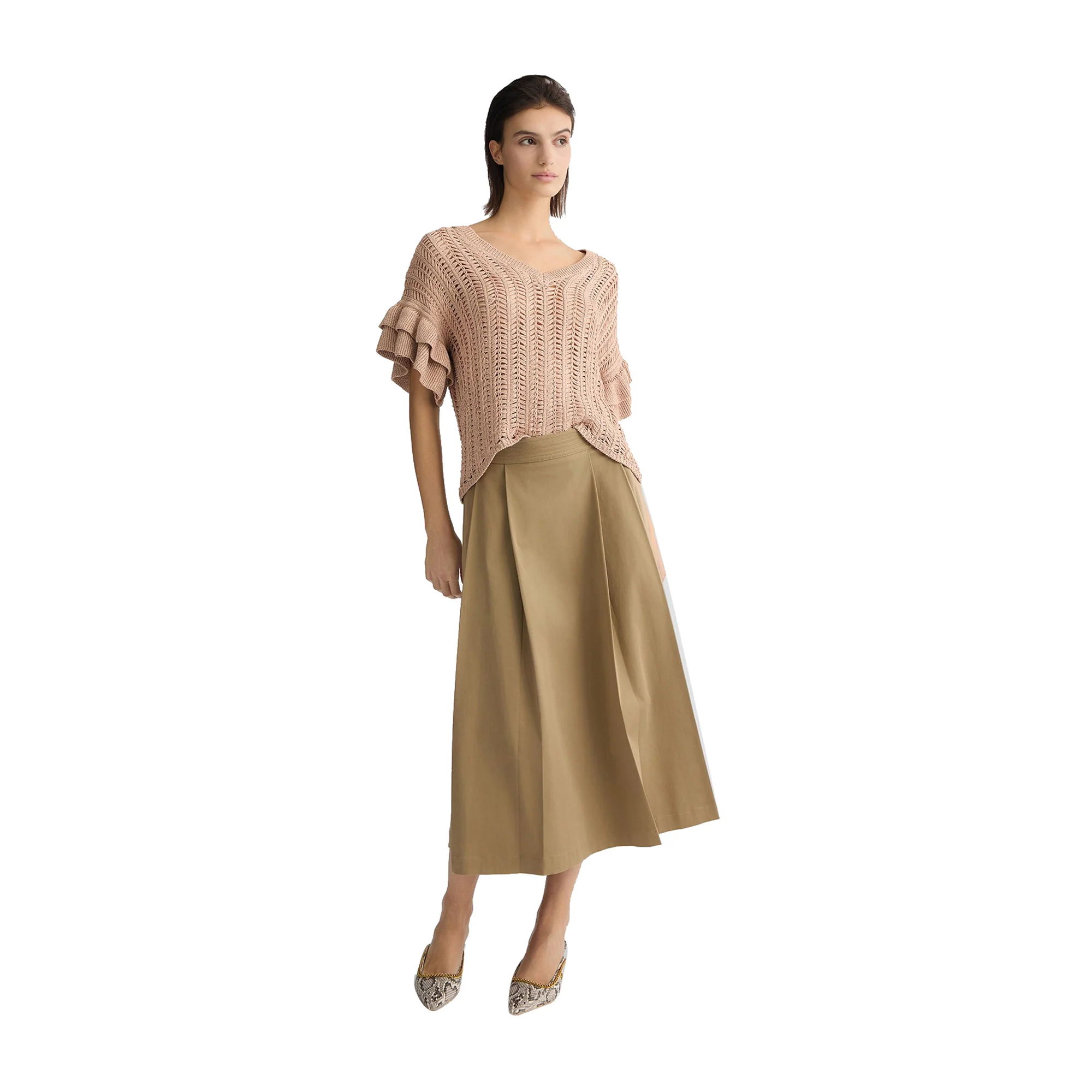 Gonna Donna a pieghe Beige in gabardine - Image 5