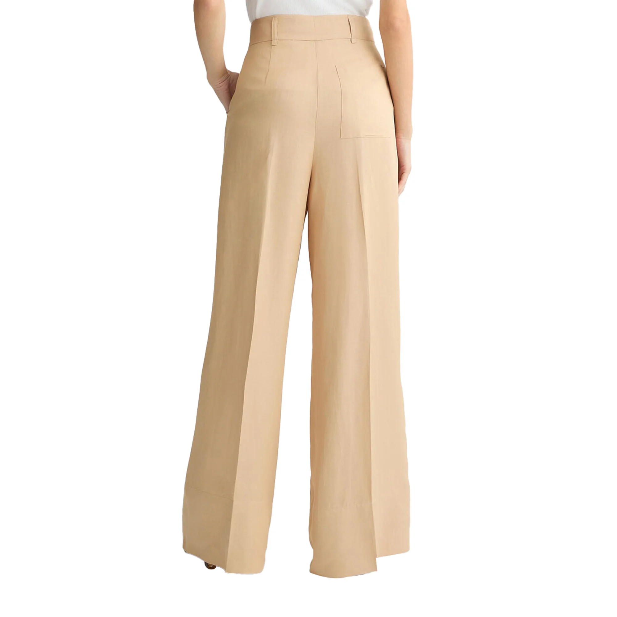 Pantaloni Donna wide leg beige con tasca applicata - Image 4