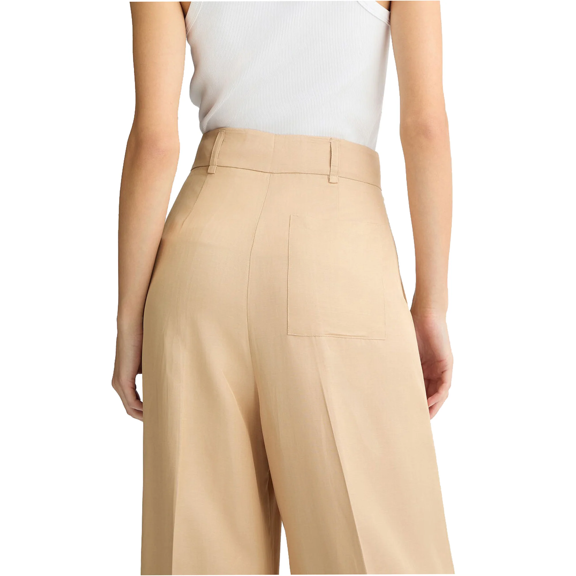 Pantaloni Donna wide leg beige con tasca applicata - Image 6