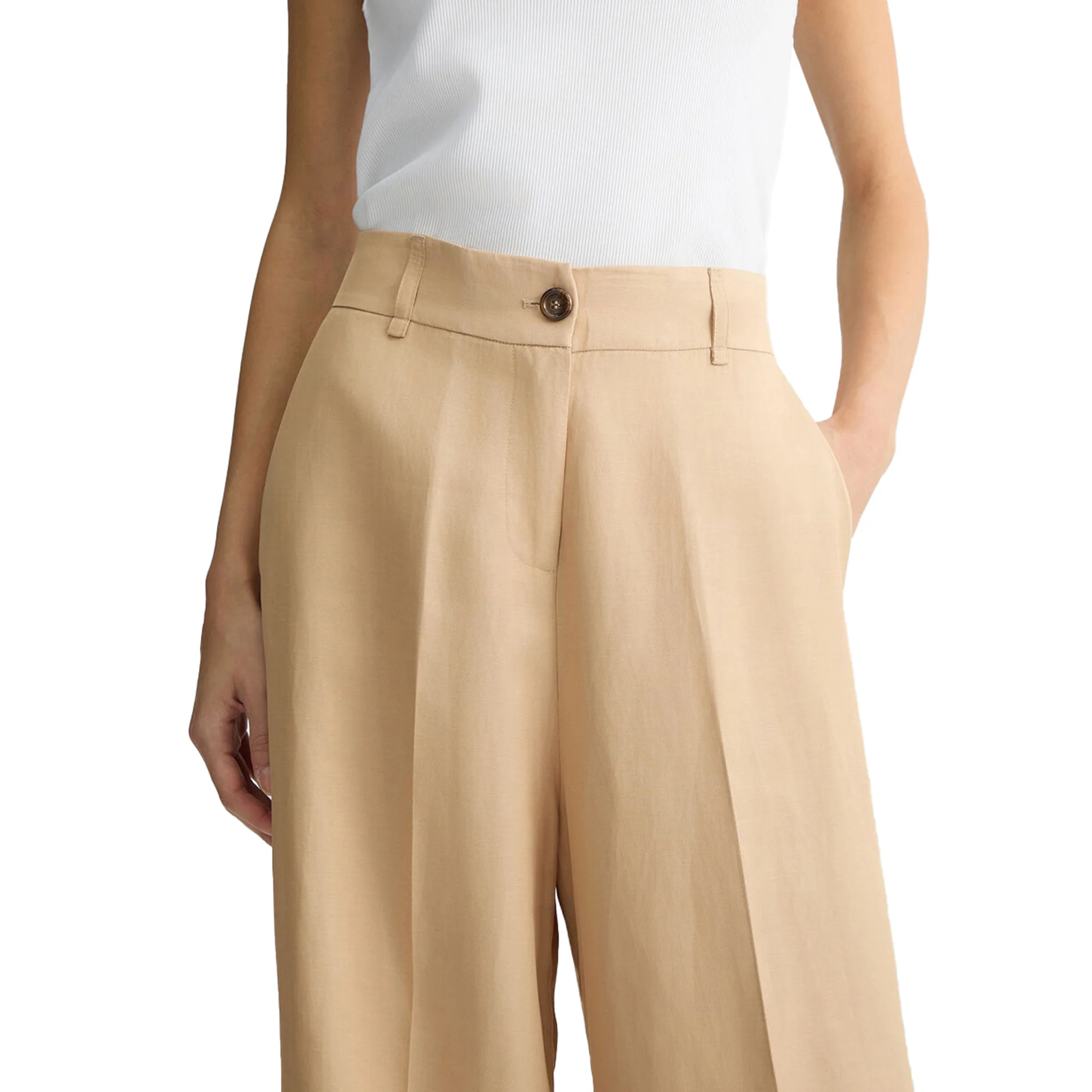 Pantaloni Donna wide leg beige con tasca applicata - Image 7