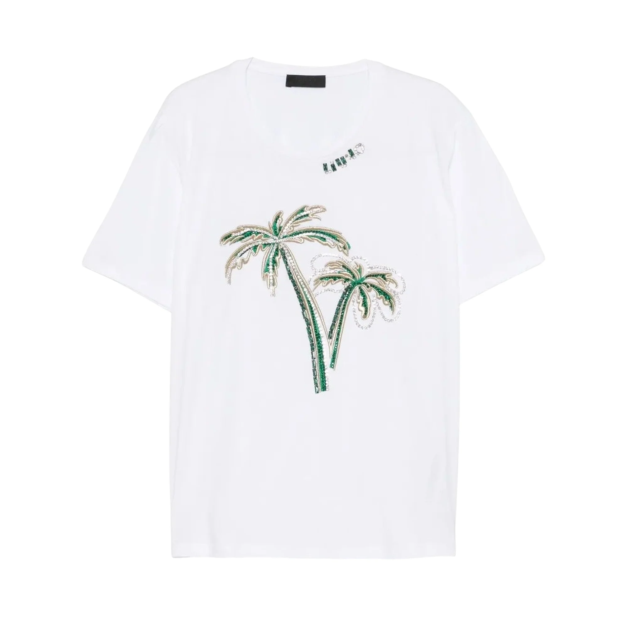 T-shirt Bianca da Donna con palme ricamate con strass