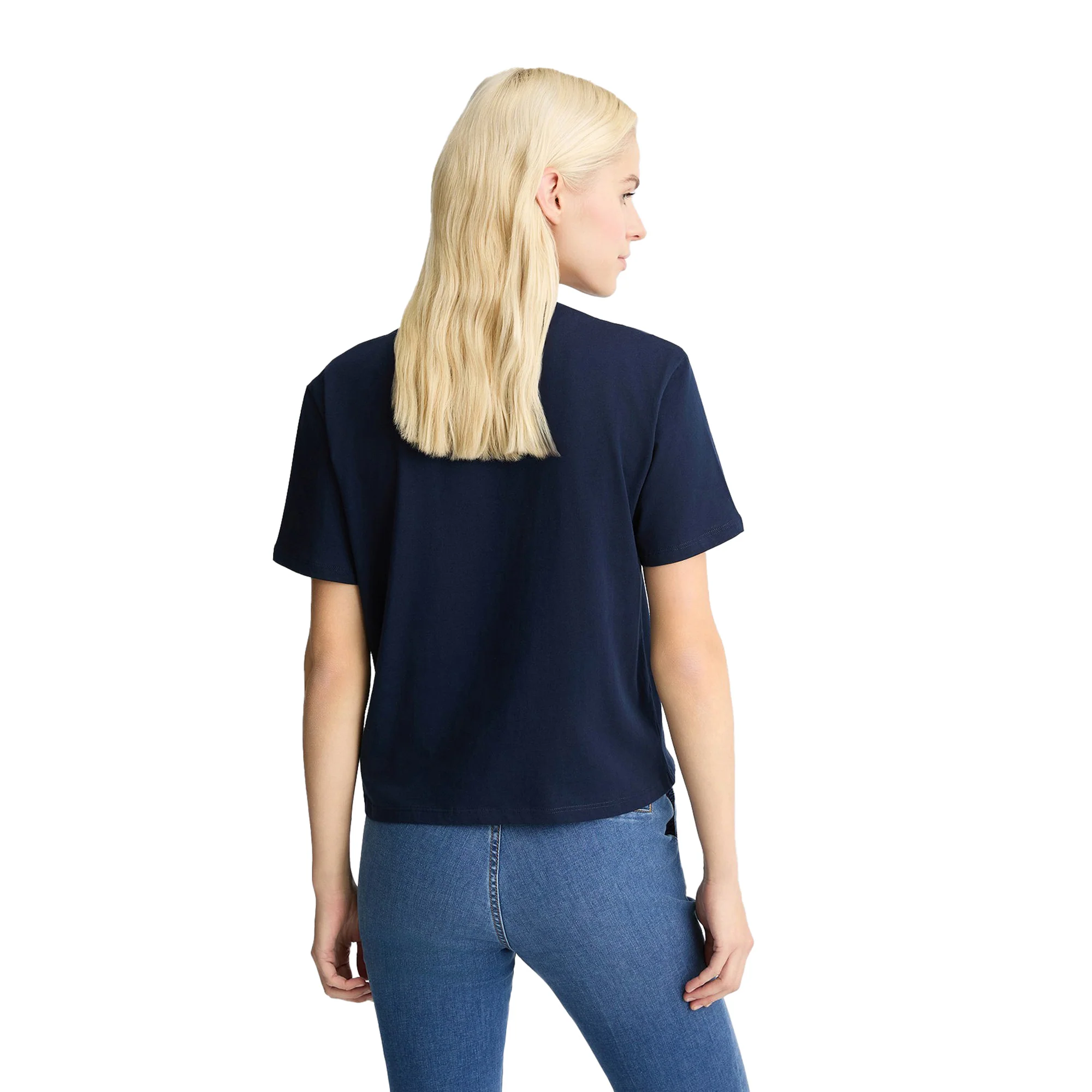 T-shirt Donna in cotone Blu con ricamo e strass - Image 3