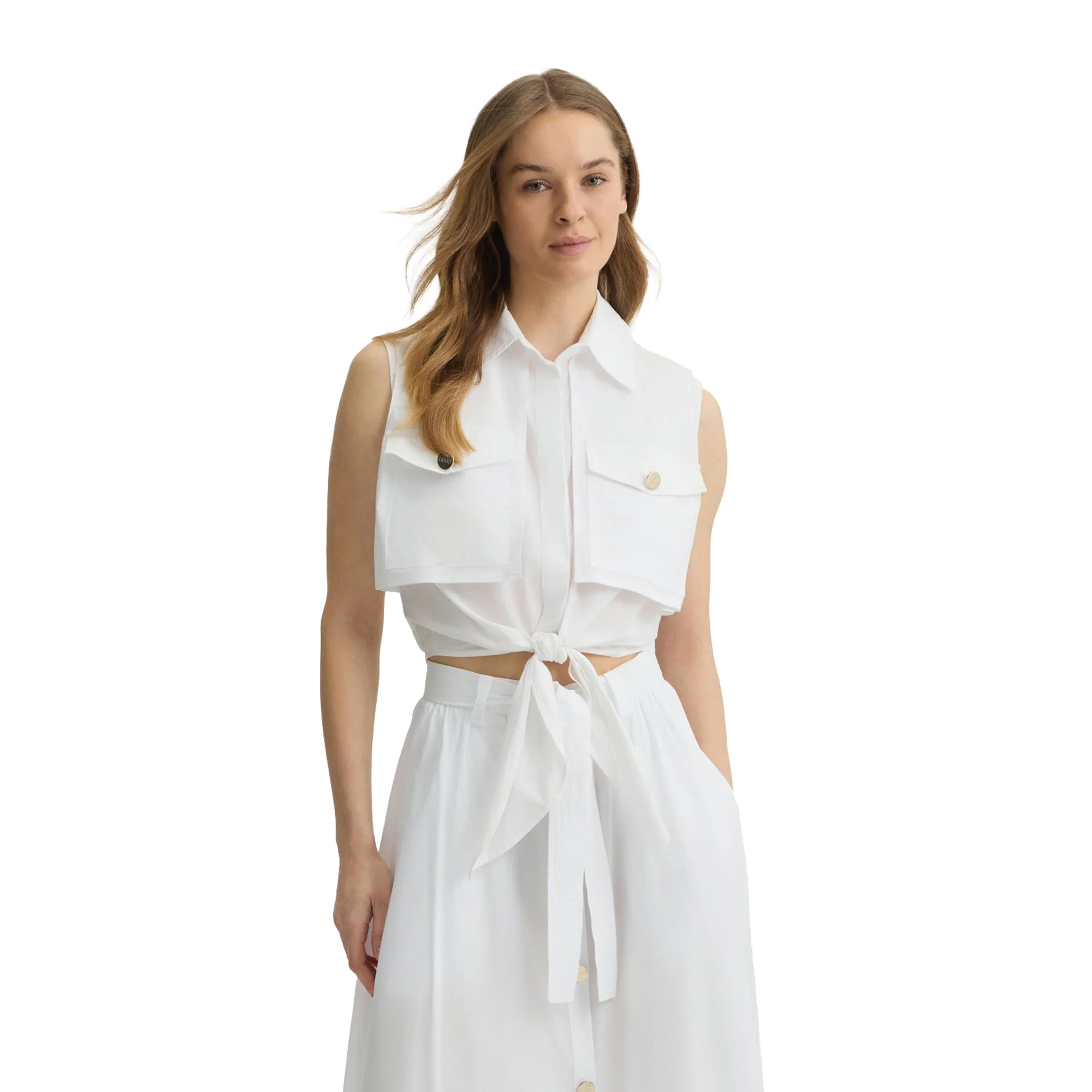 Camicia Donna cropped bianca con nodo - Image 2