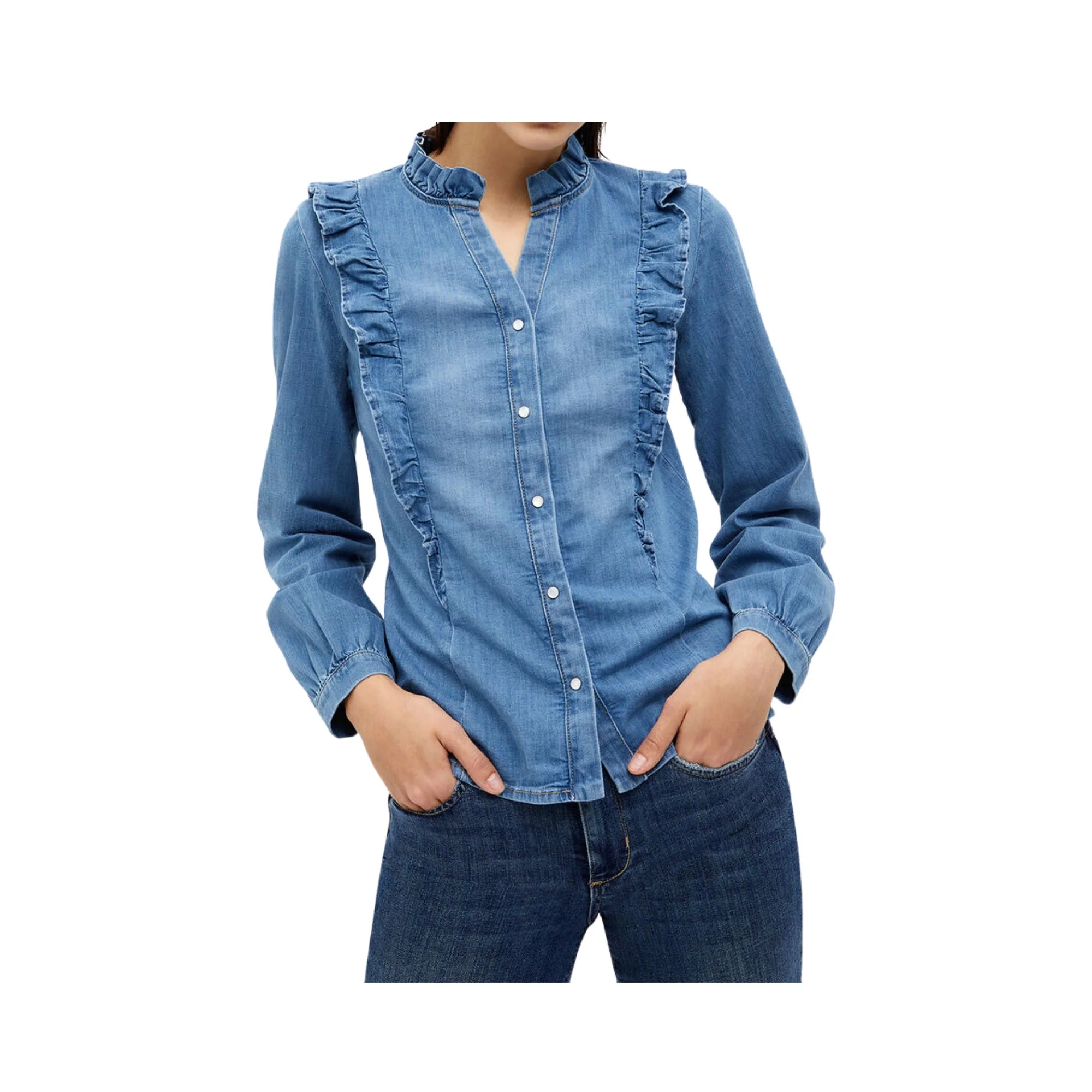 Camicia Donna in denim con rouches - Image 2