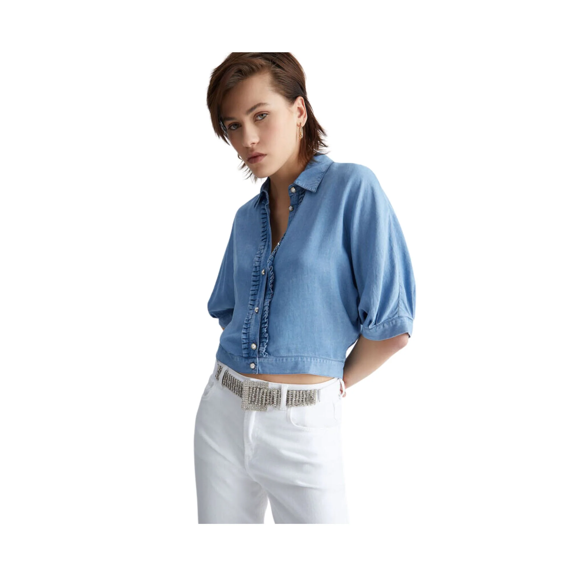 Camicia Donna in denim con rouches - Image 2