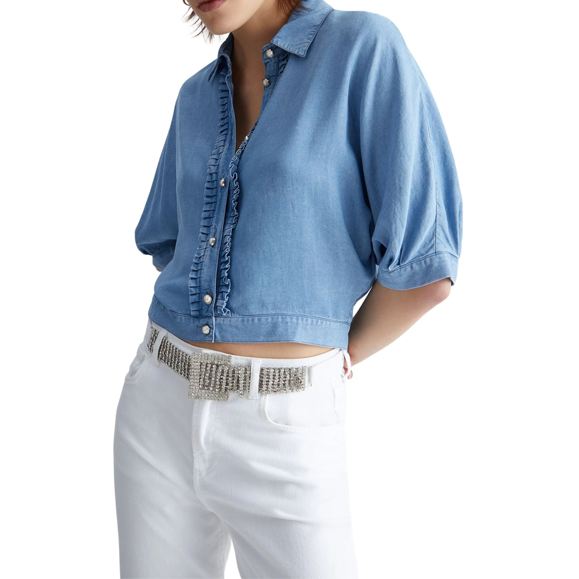 Camicia Donna in denim con rouches - Image 8