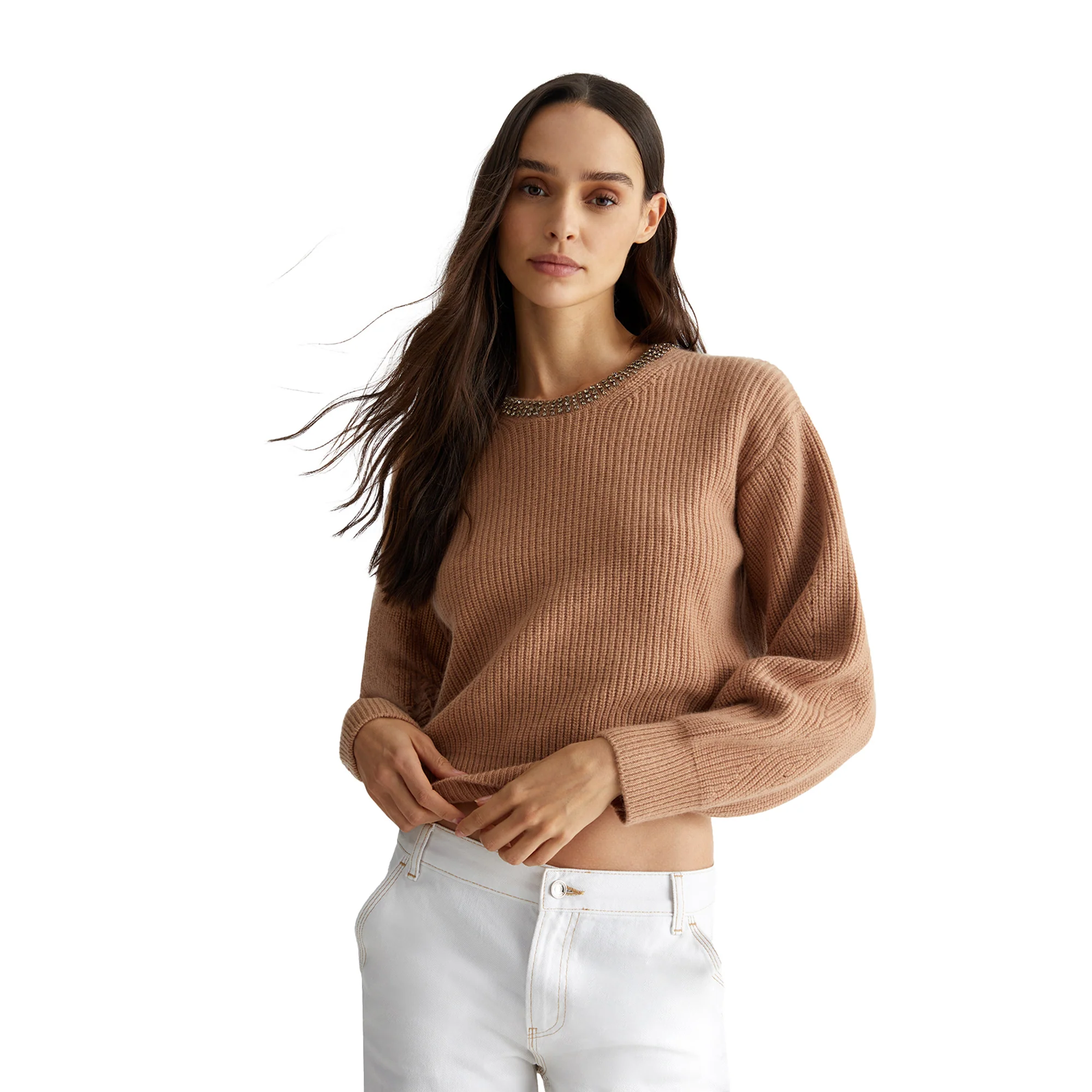 Maglia Donna in lana con girocollo strass - Image 2