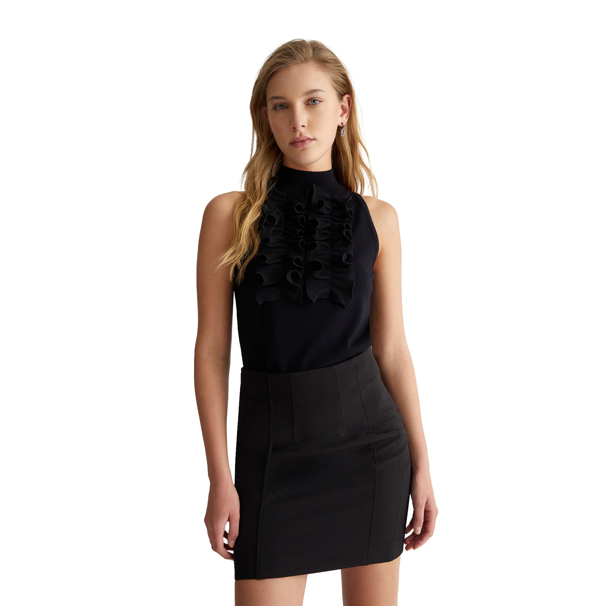 Top in maglia con rouches Nero - Image 2