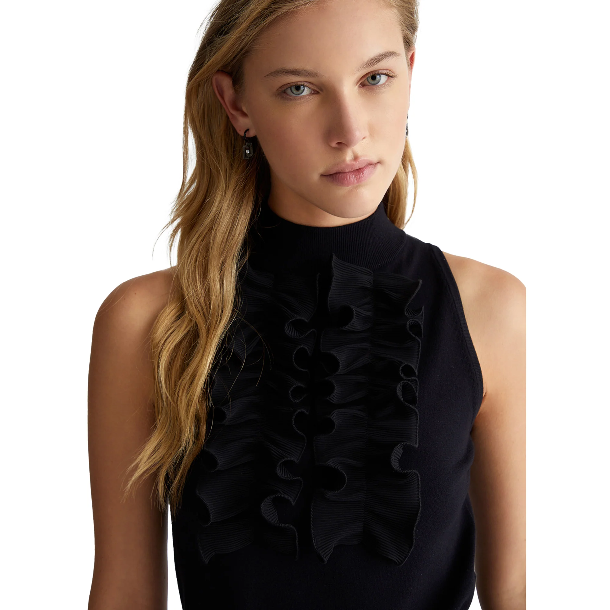 Top in maglia con rouches Nero - Image 4