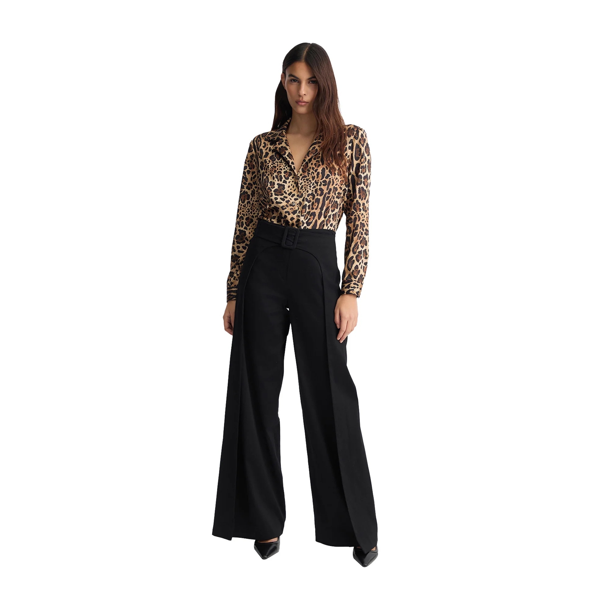 Pantaloni ampi donna con cintura Nero - Image 5