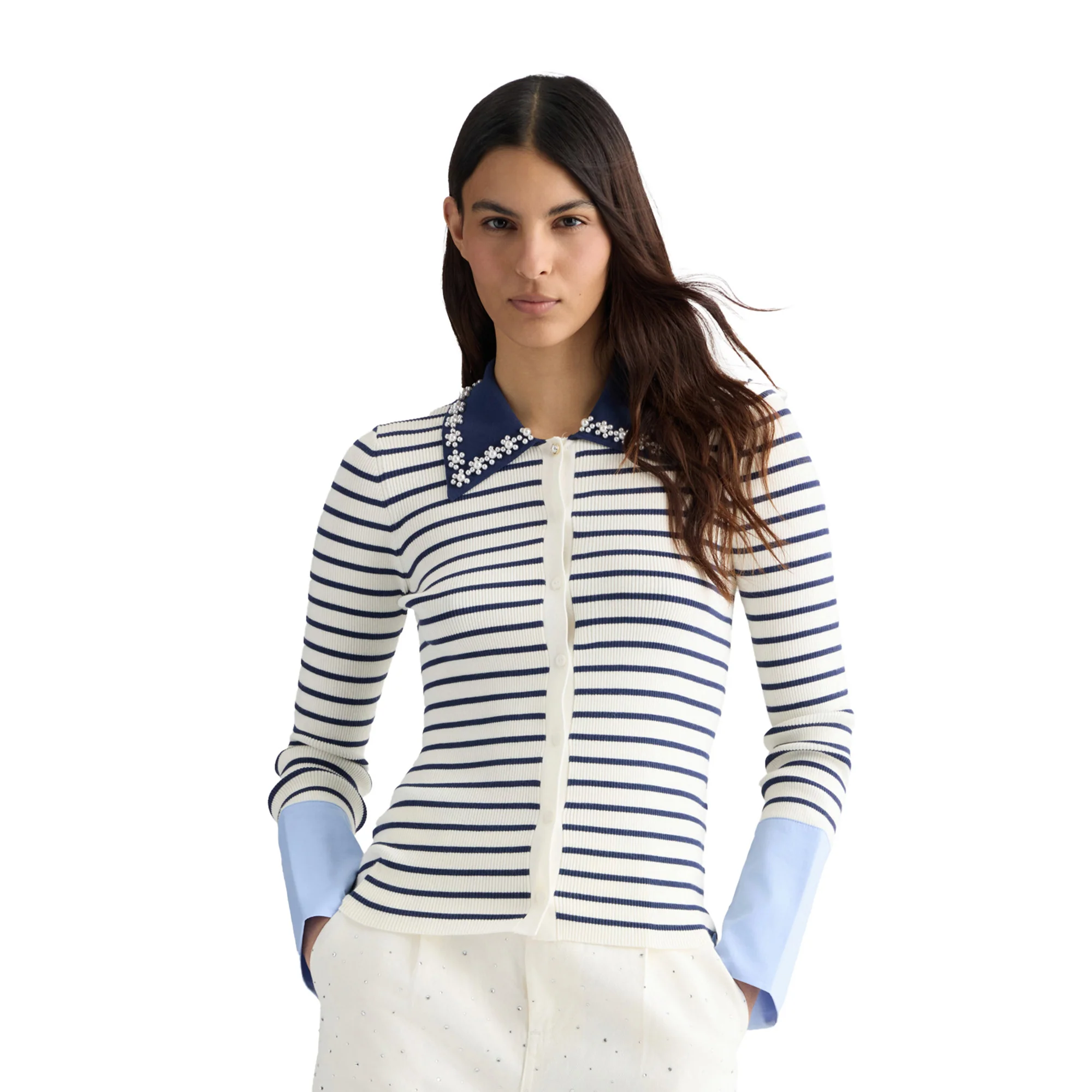 Maglia Donna a righe con colletto e bottoni - Image 2