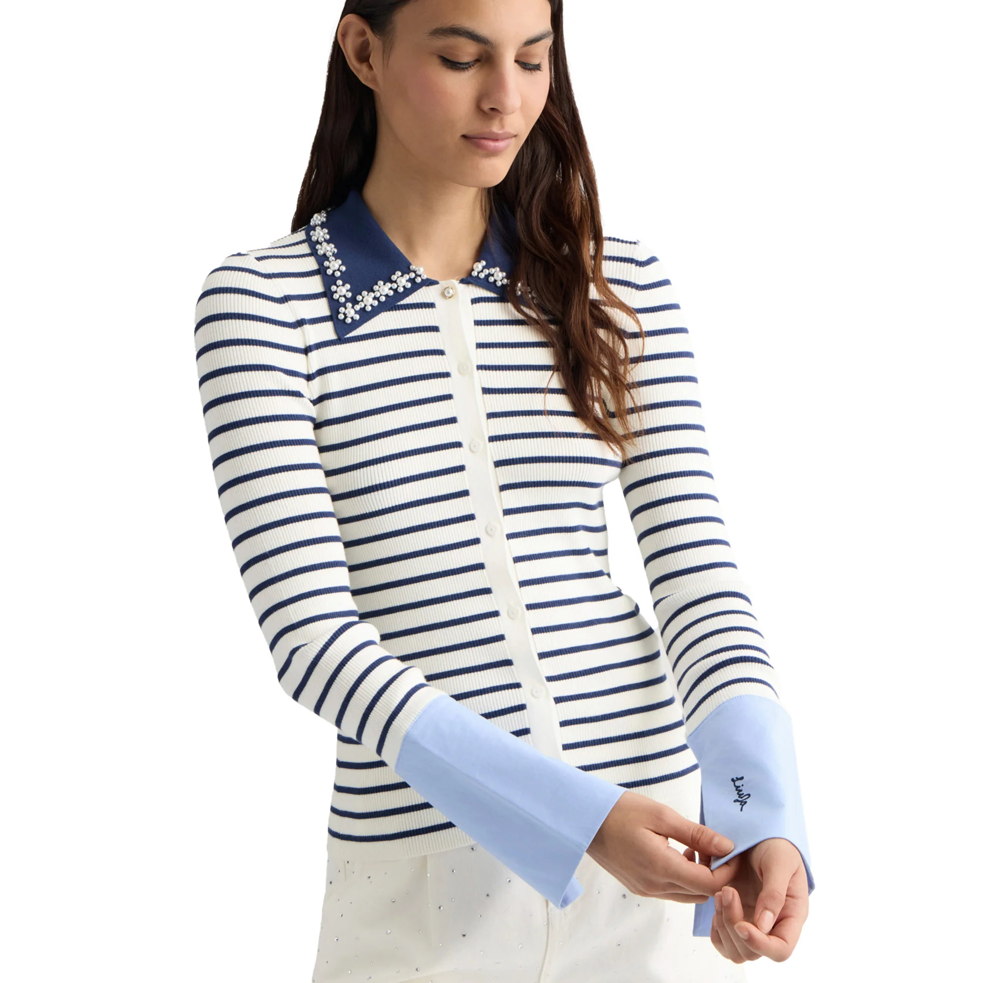 Maglia Donna a righe con colletto e bottoni - Image 4