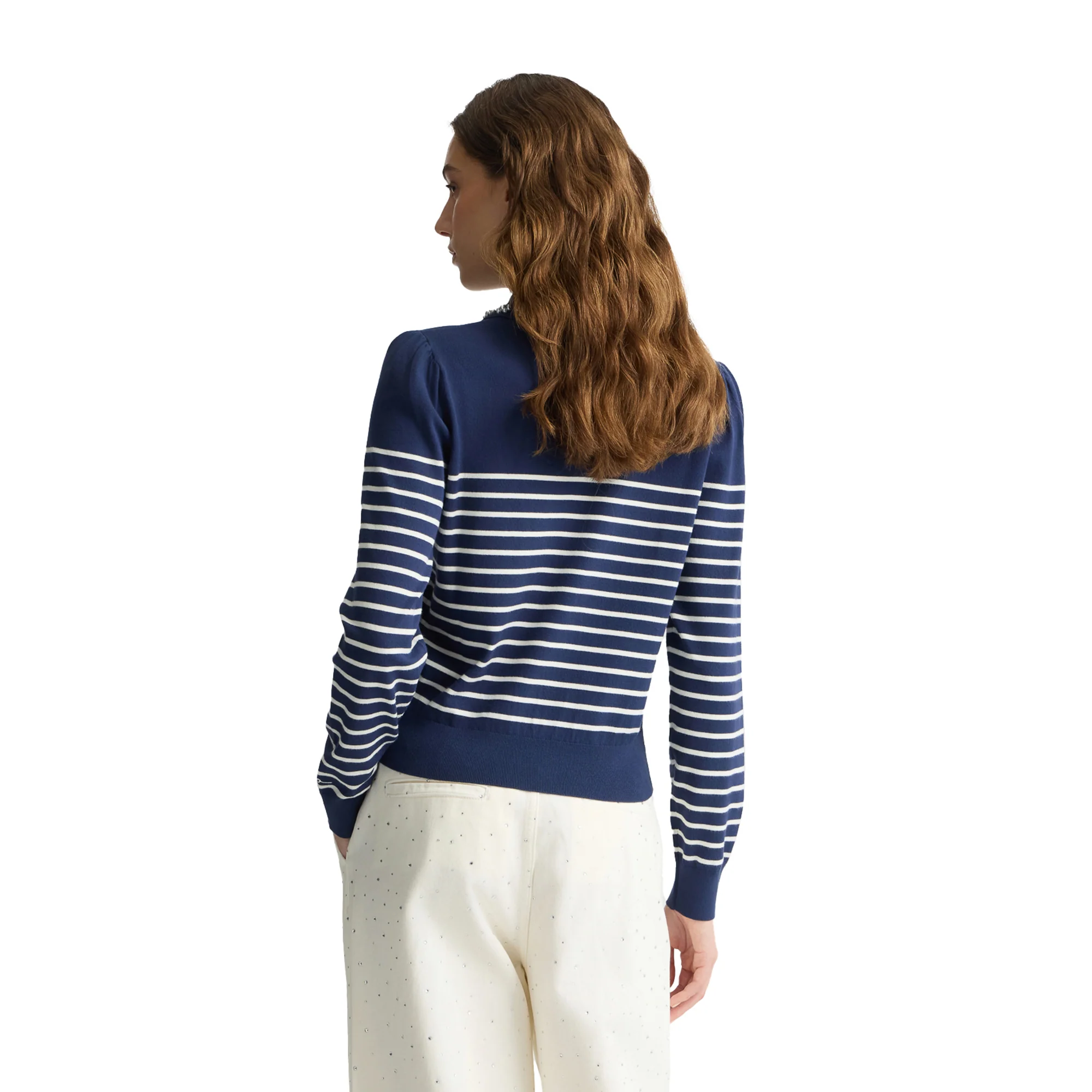 Maglia Donna a righe con colletto Blu - Image 3