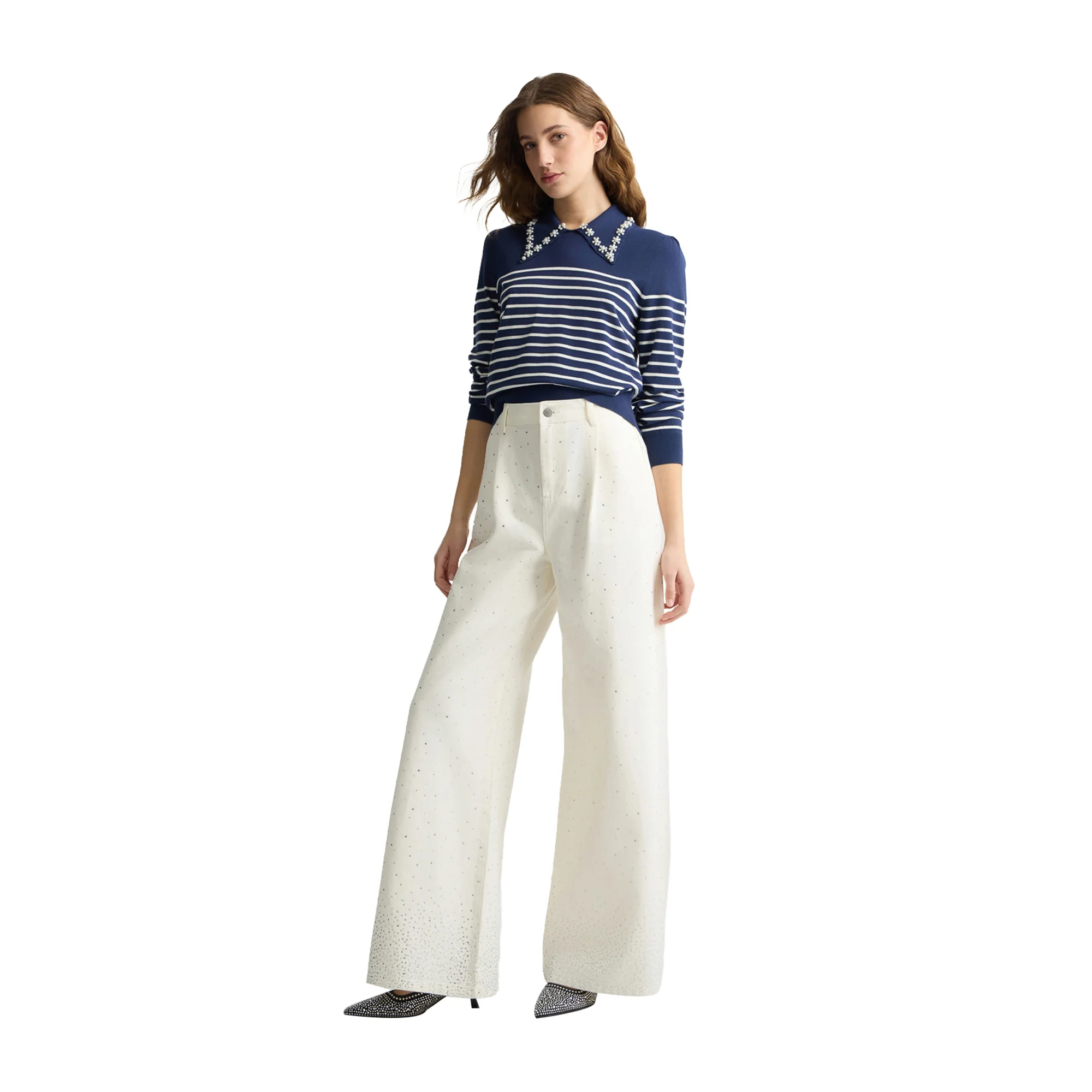 Maglia Donna a righe con colletto Blu - Image 5