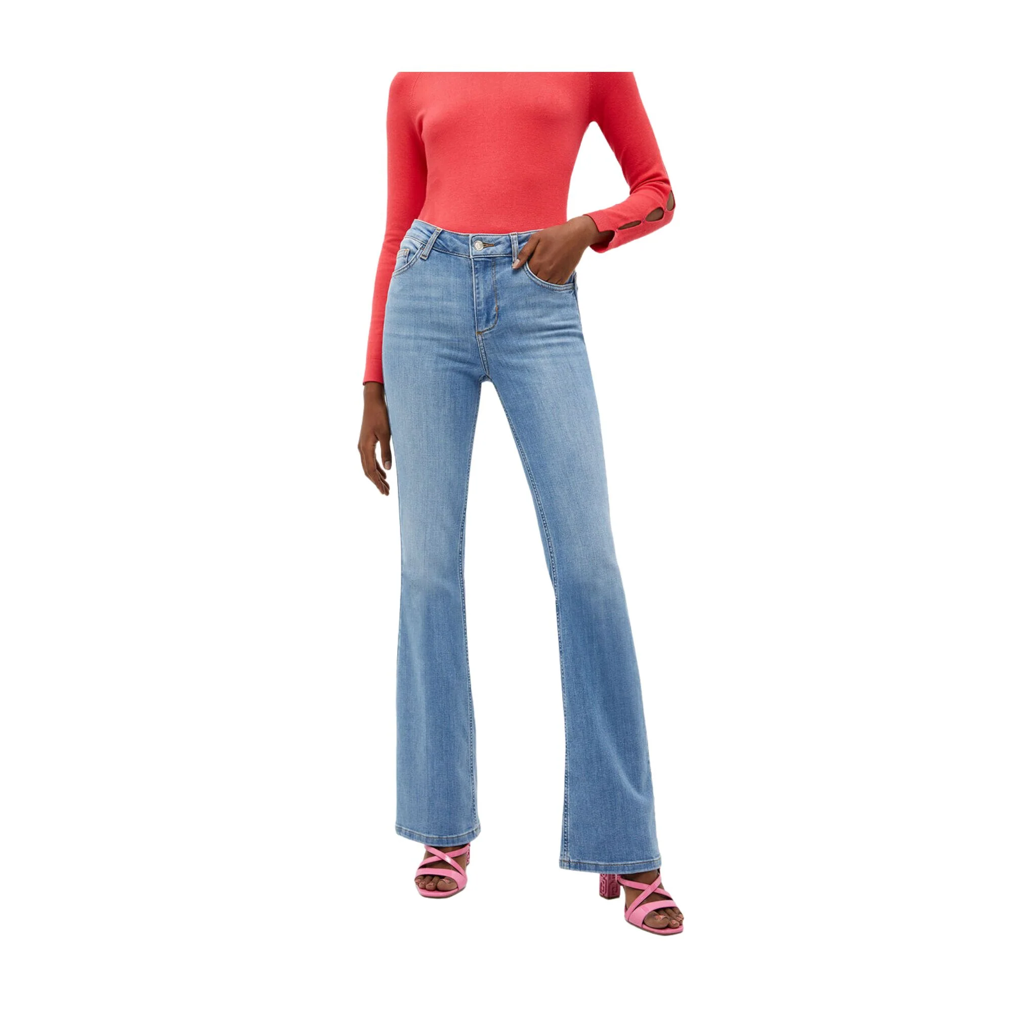 JEANS FLARE VITA ALTA - DENIM BLU SCURO - Image 2