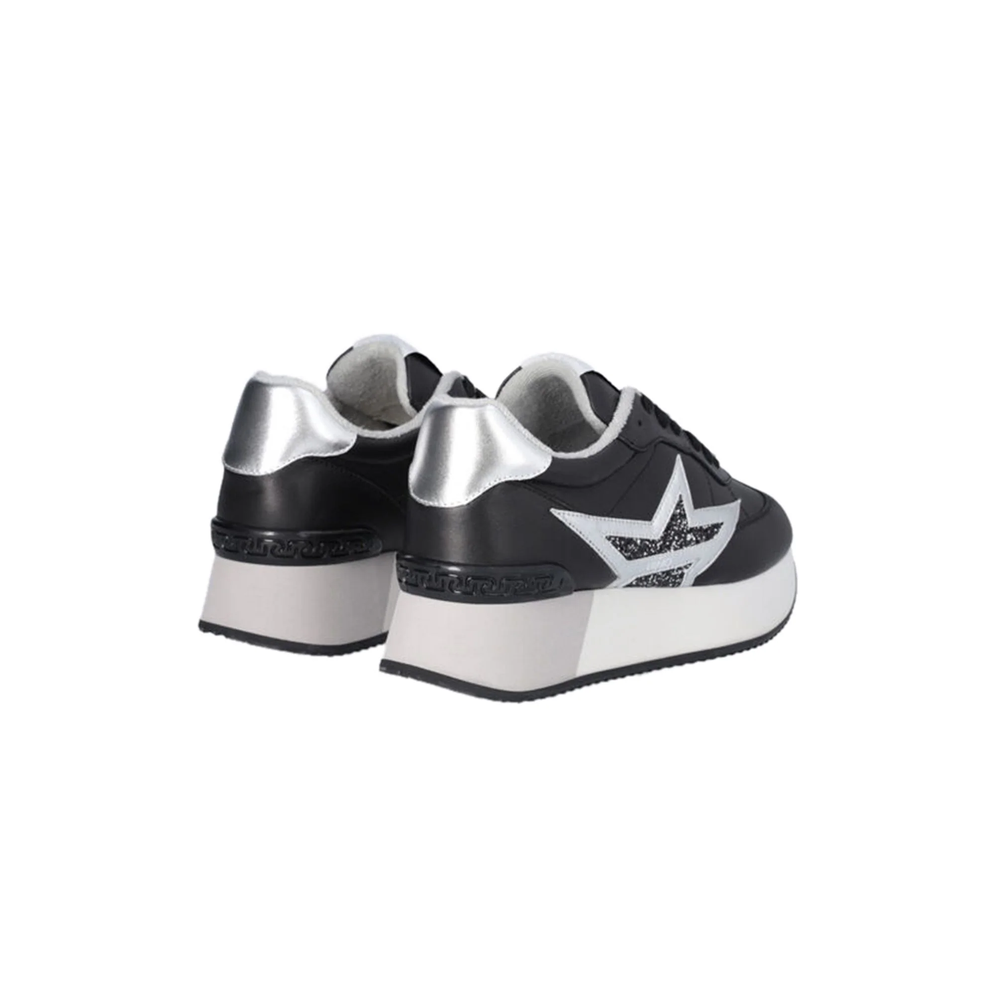 SNEAKERS DONNA CON PLATFORM IN MISTO PELLE - NERO - Image 3