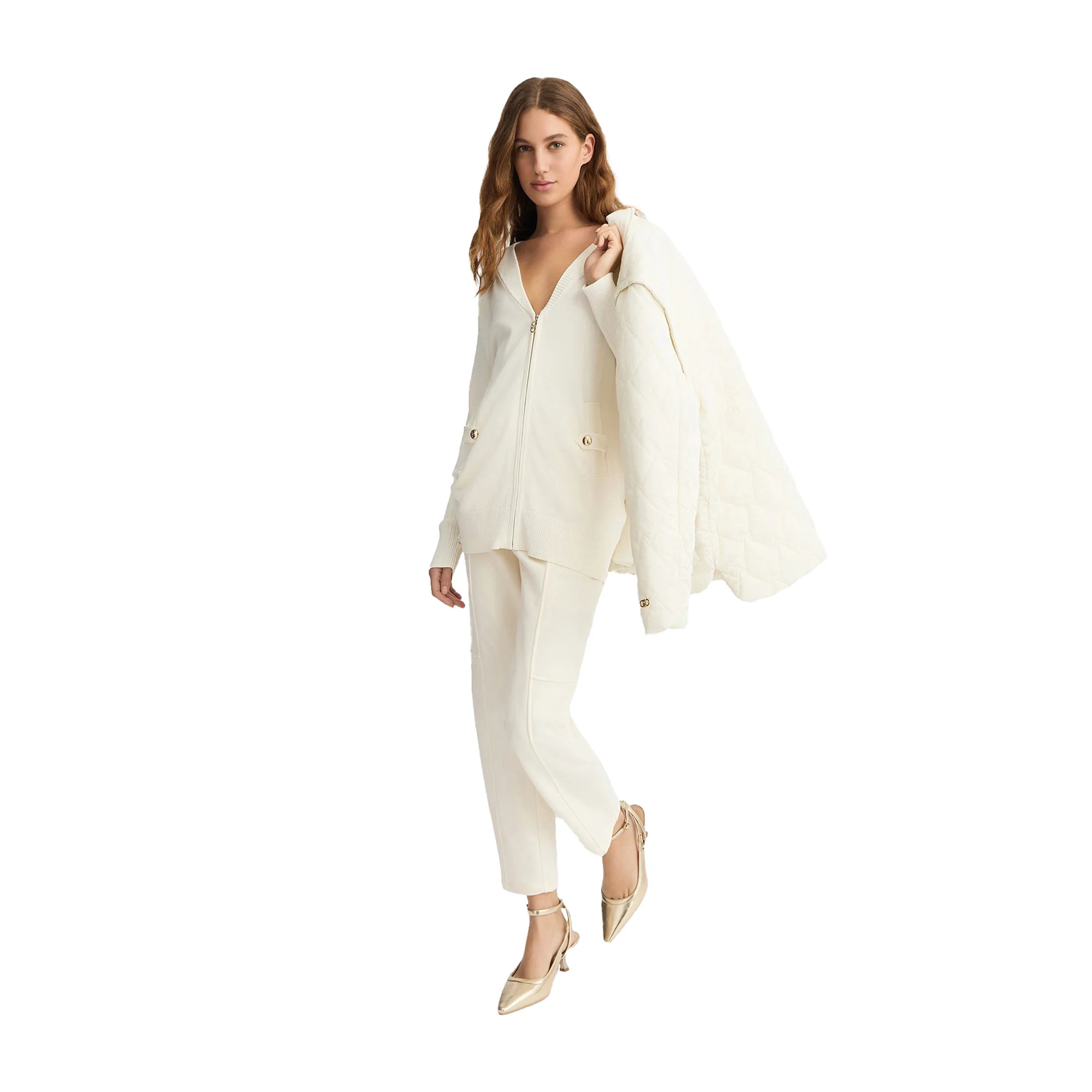 Cardigan Donna in maglia con zip Bianco - Image 5