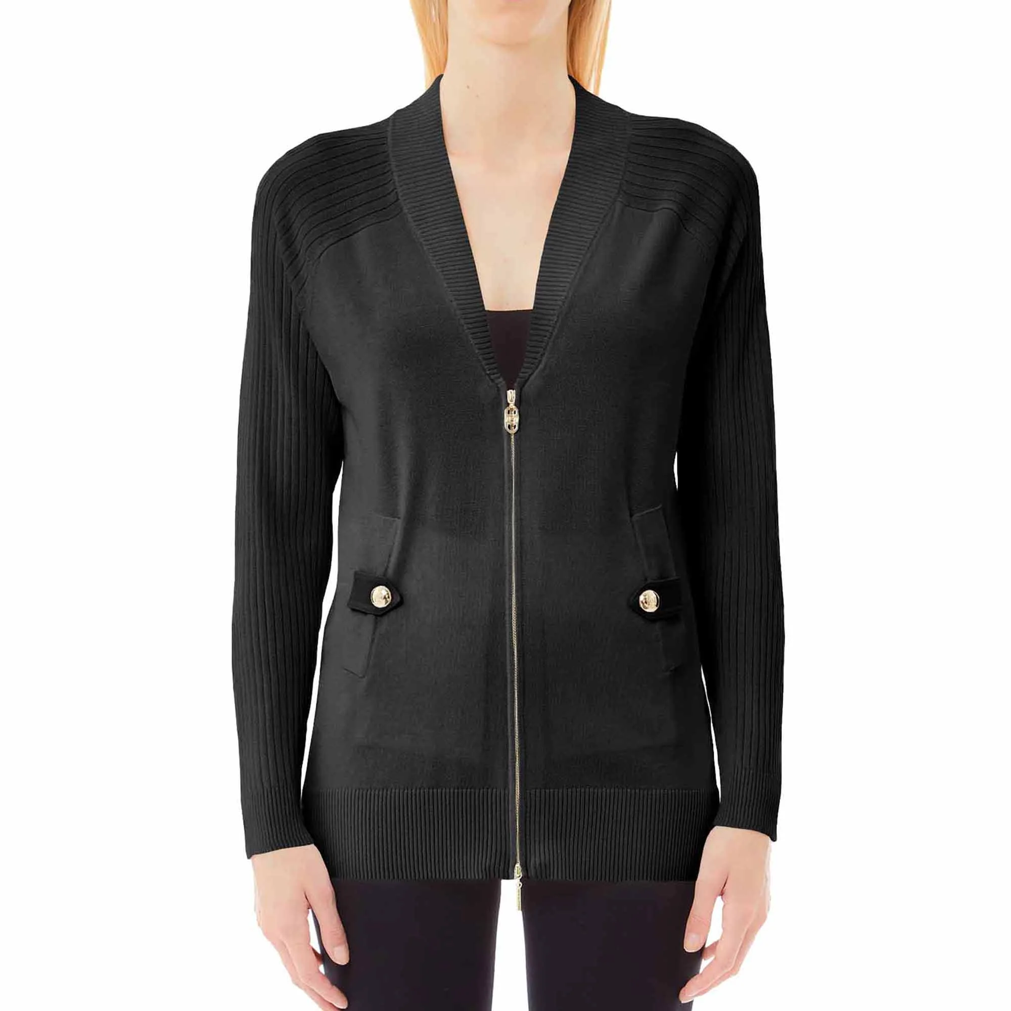 Cardigan Donna in maglia con zip Nero