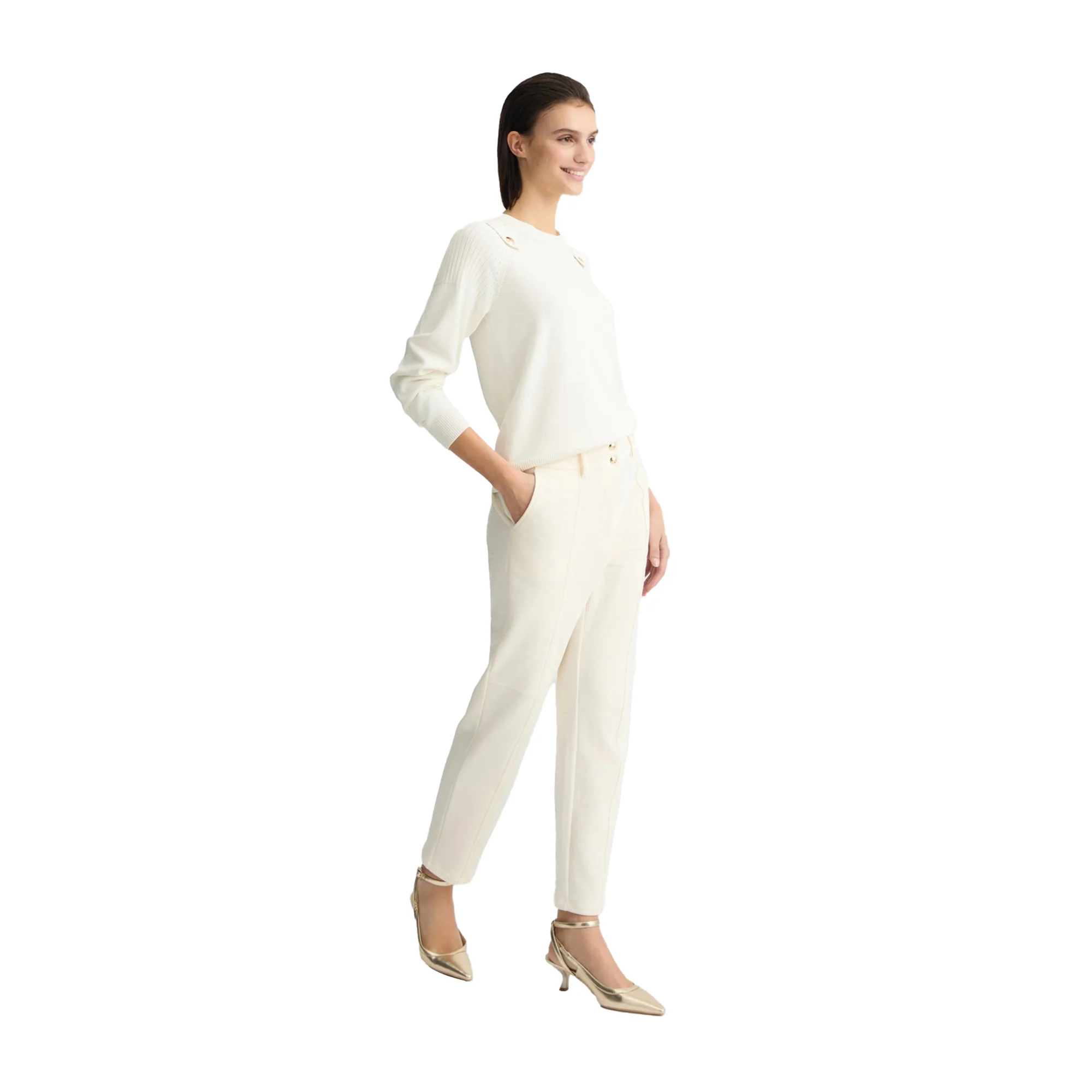 Maglia Donna Bianca con bottoni logati - Image 5