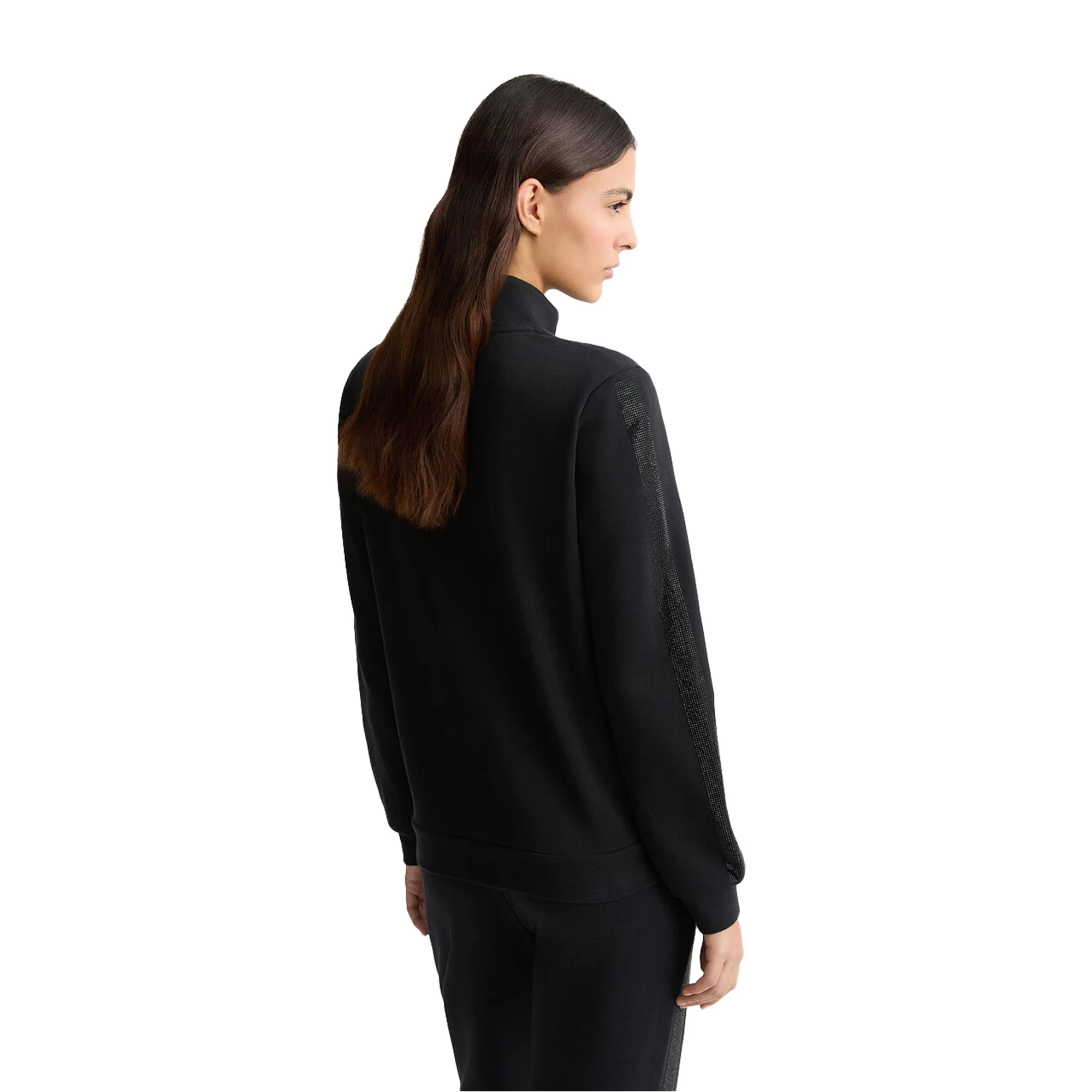 Felpa Donna con zip e strass Nero - Image 3