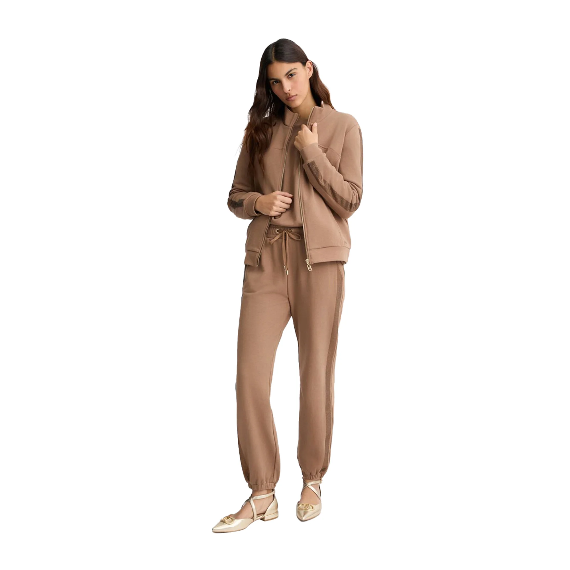 Felpa Donna con zip e strass Marrone - Image 6