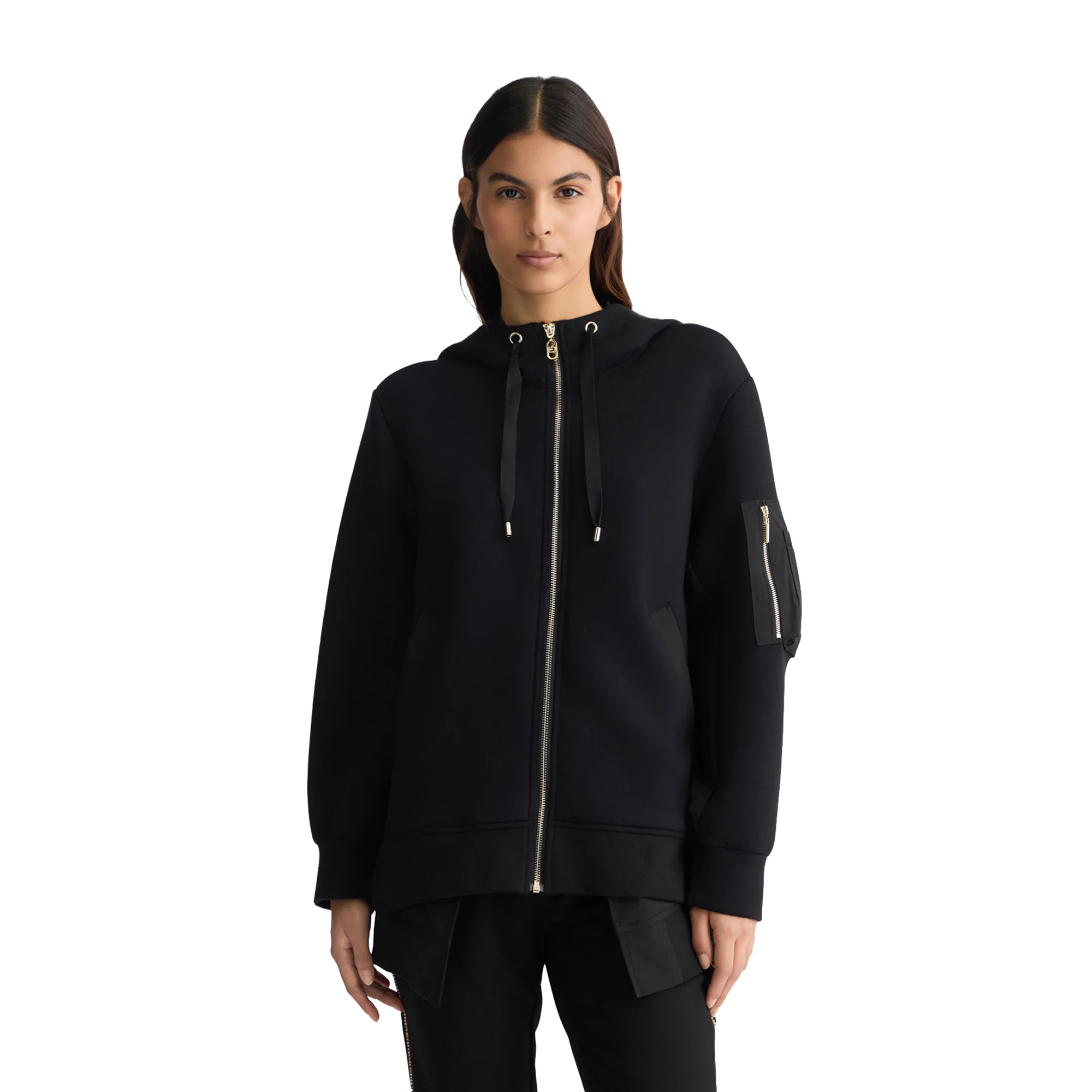 Giacca Donna in jersey nero con cappuccio - Image 2