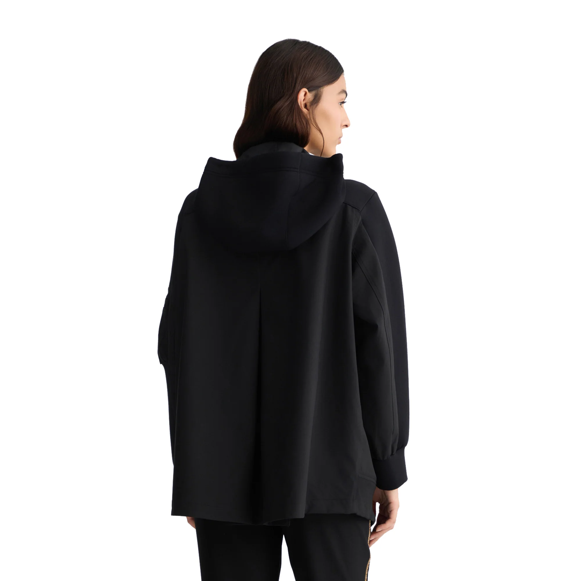 Giacca Donna in jersey nero con cappuccio - Image 3