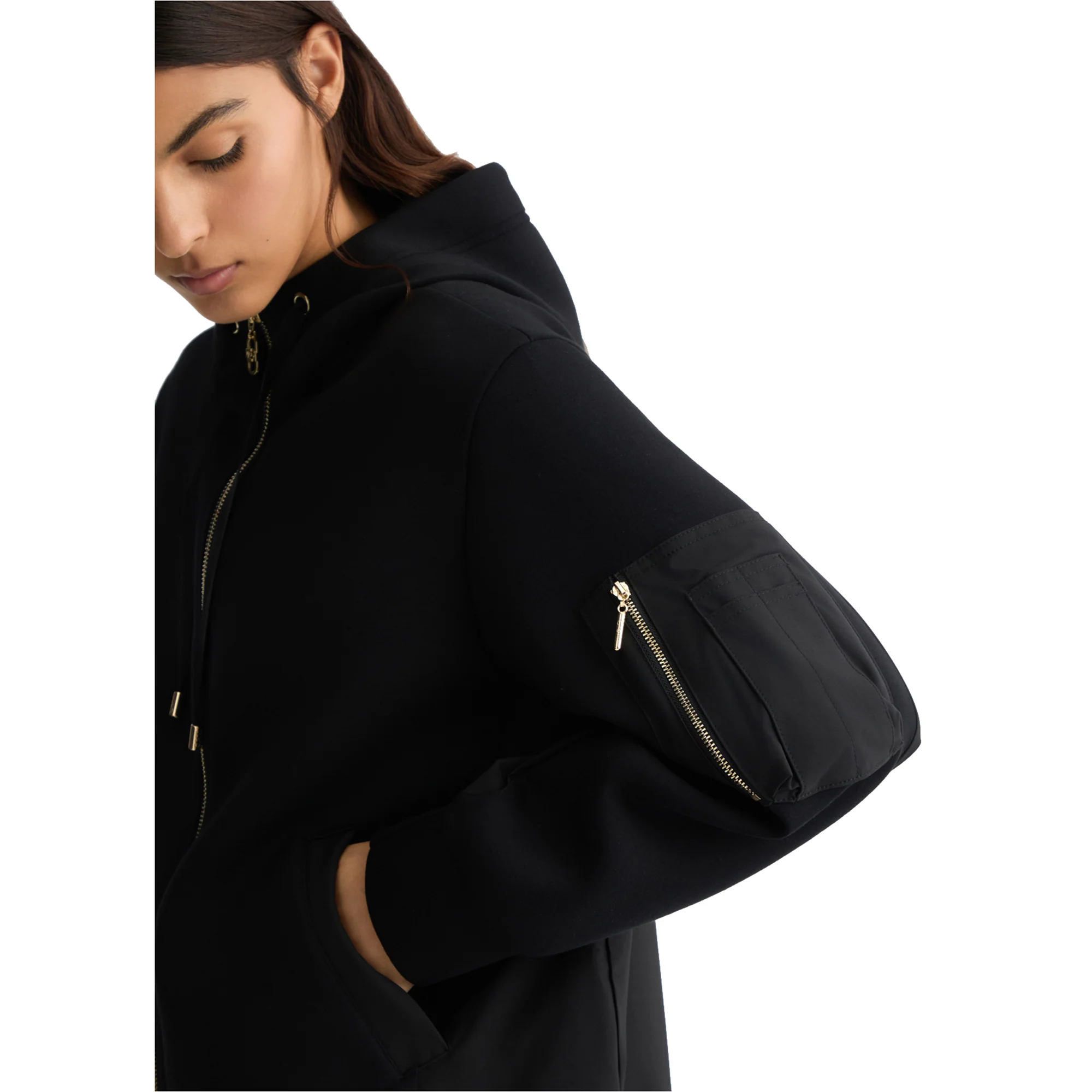 Giacca Donna in jersey nero con cappuccio - Image 4