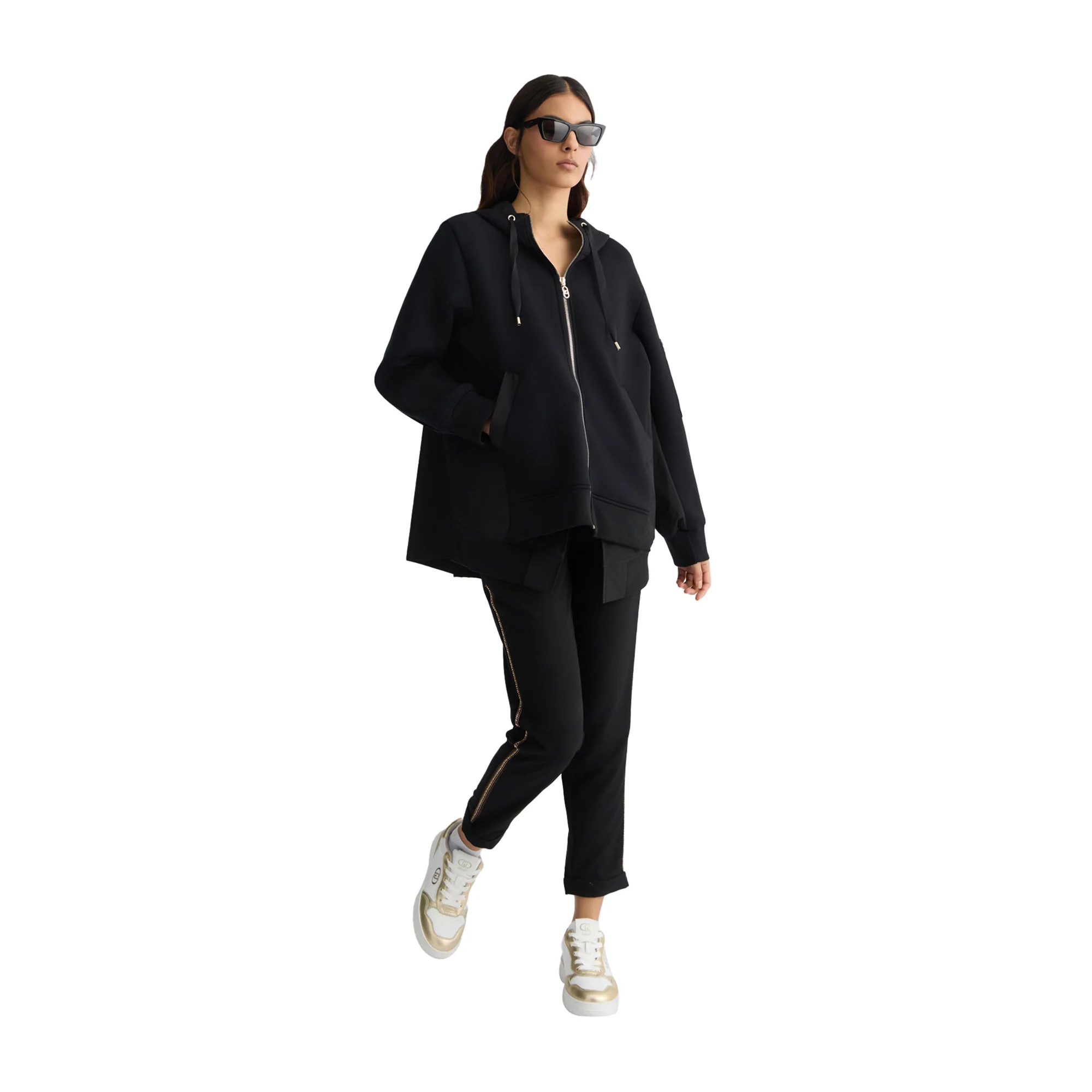 Giacca Donna in jersey nero con cappuccio - Image 5