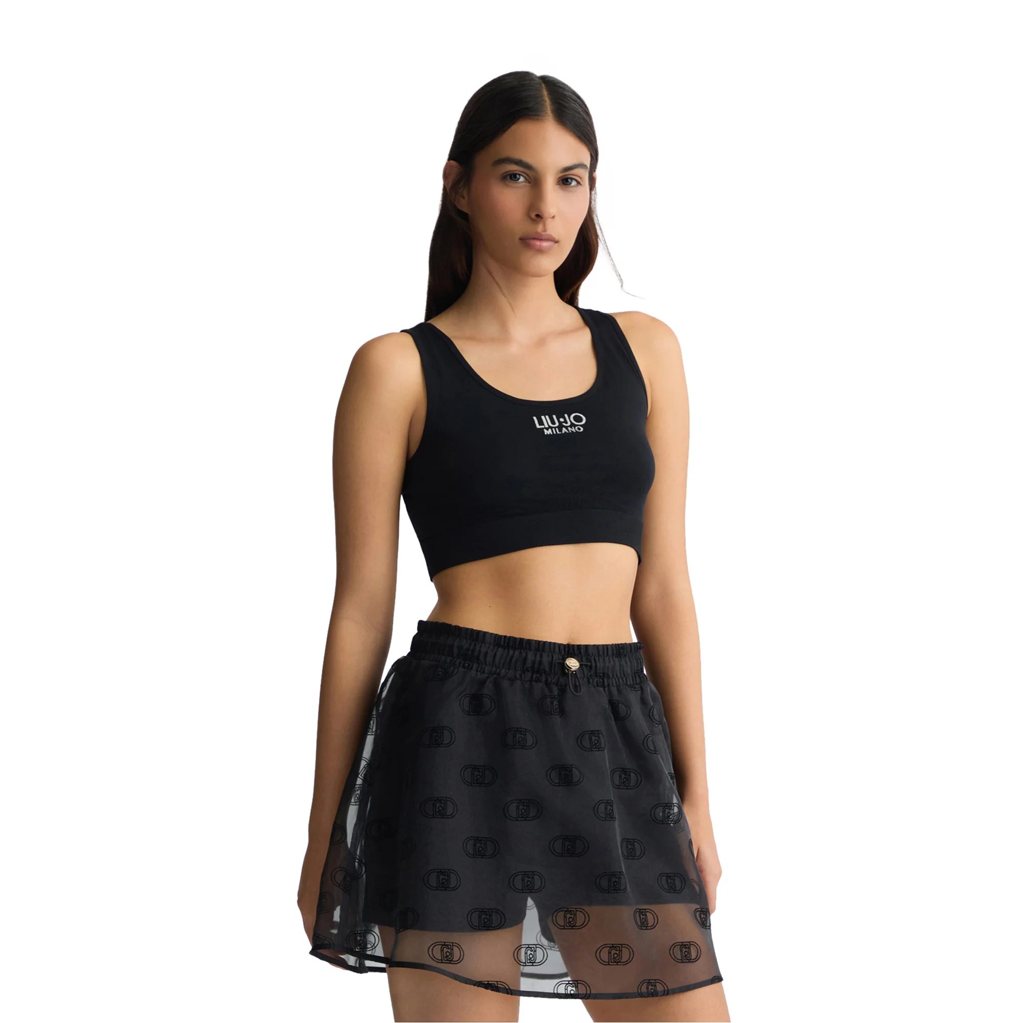 Crop Top Donna in jersey Nero - Image 2